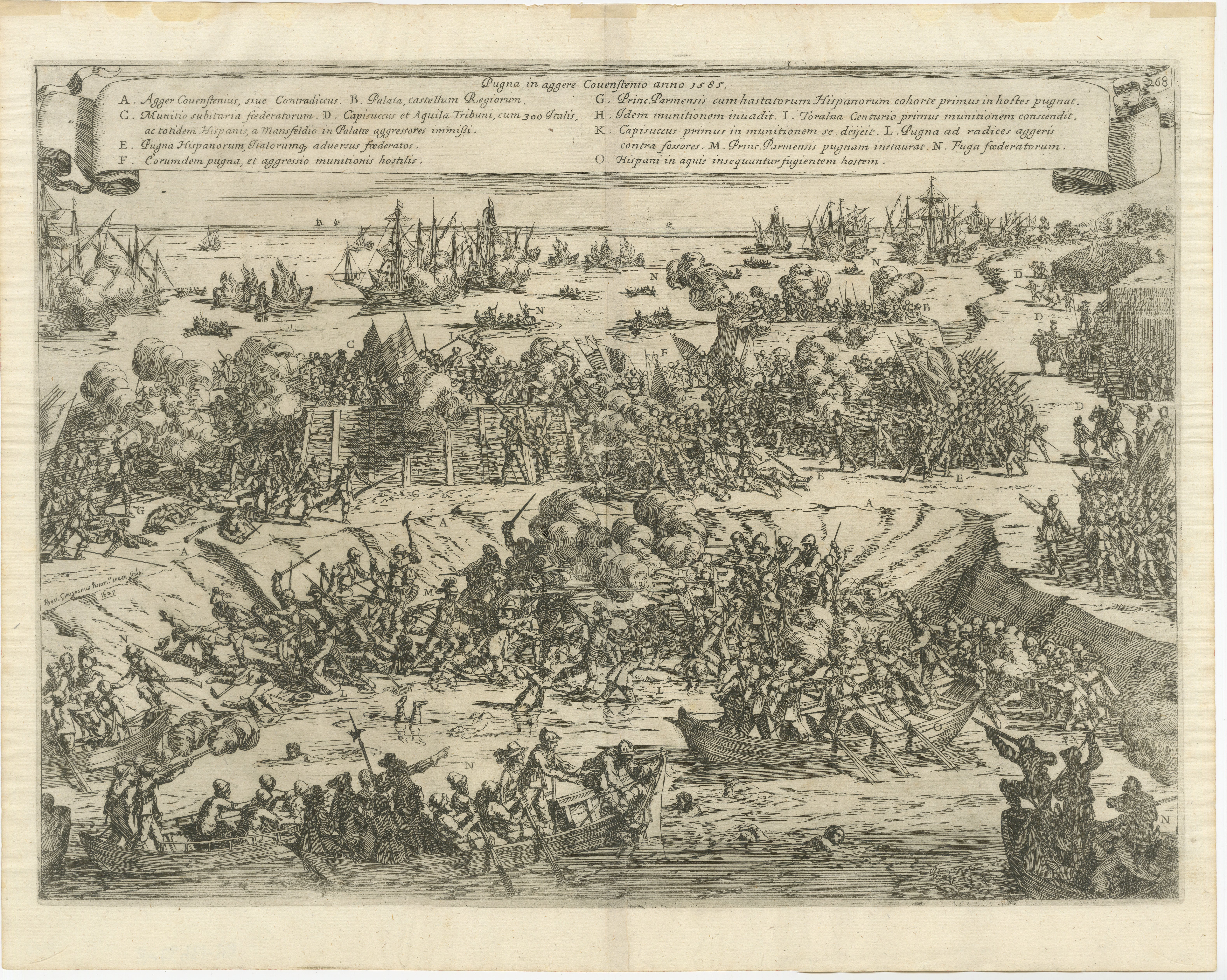 Battle on the Kauwensteinse dike, 26 mai 1585, attack from the Staten army and ships from Sealand on the dike against the Spanish in the Eighty Years' War.

An original historical artwork depicting the Battle of 'Kauwenstein (Dutch)' or Covenstein