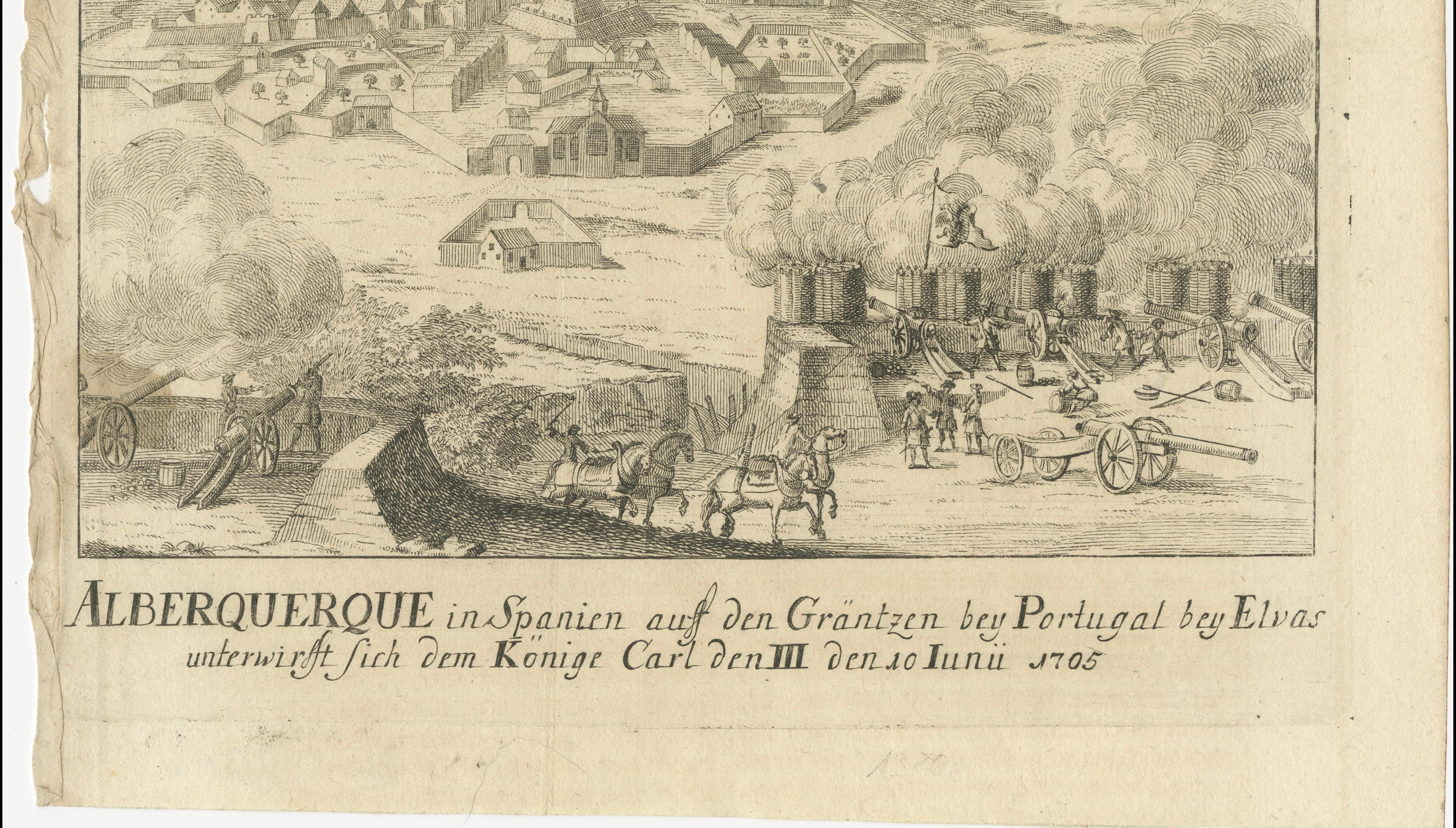 Siege of Alburquerque near Elvas – War of Spanish Succession Engraving, c.1710