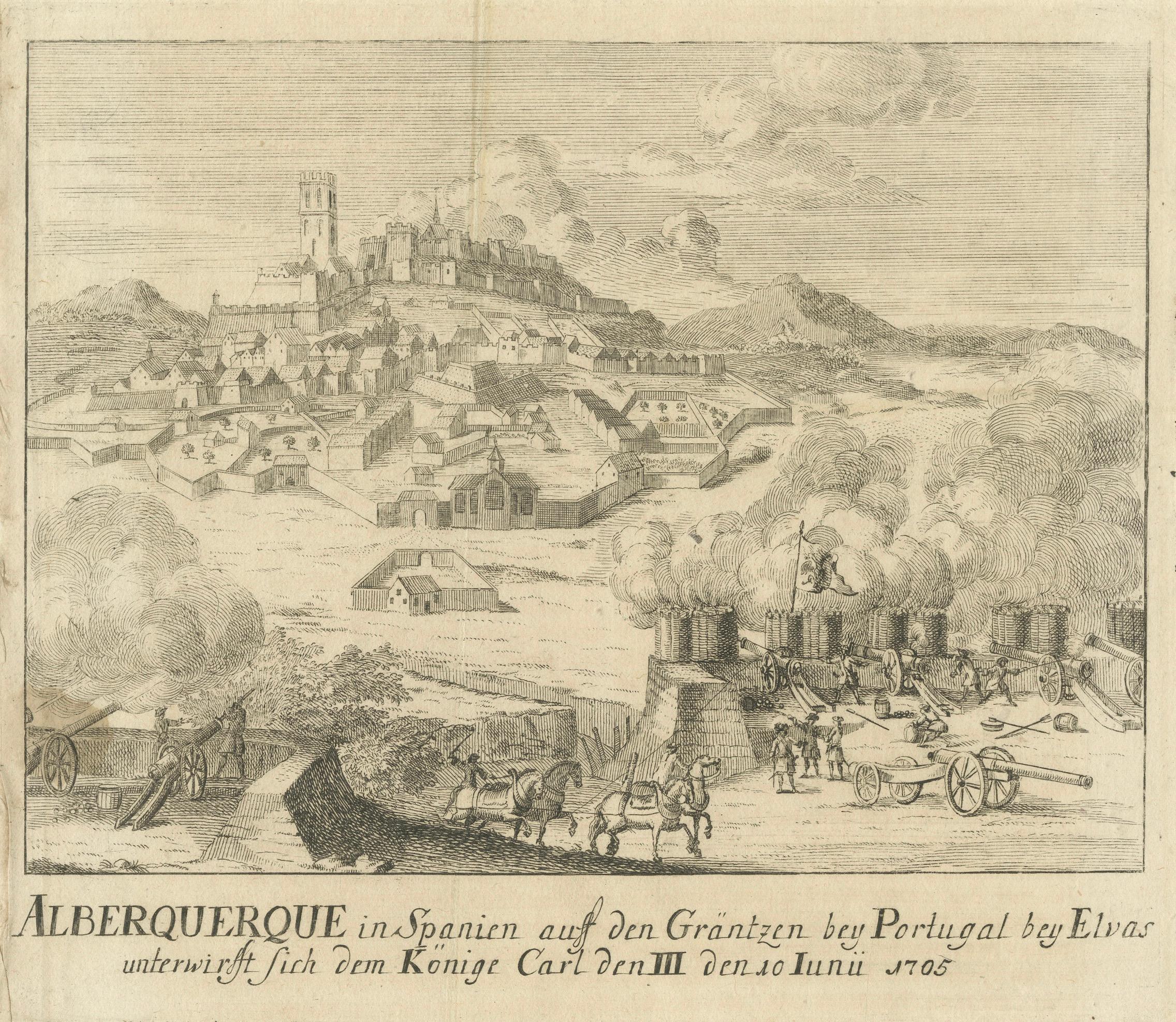 Siege of Alburquerque near Elvas – War of Spanish Succession Engraving, c.1710
