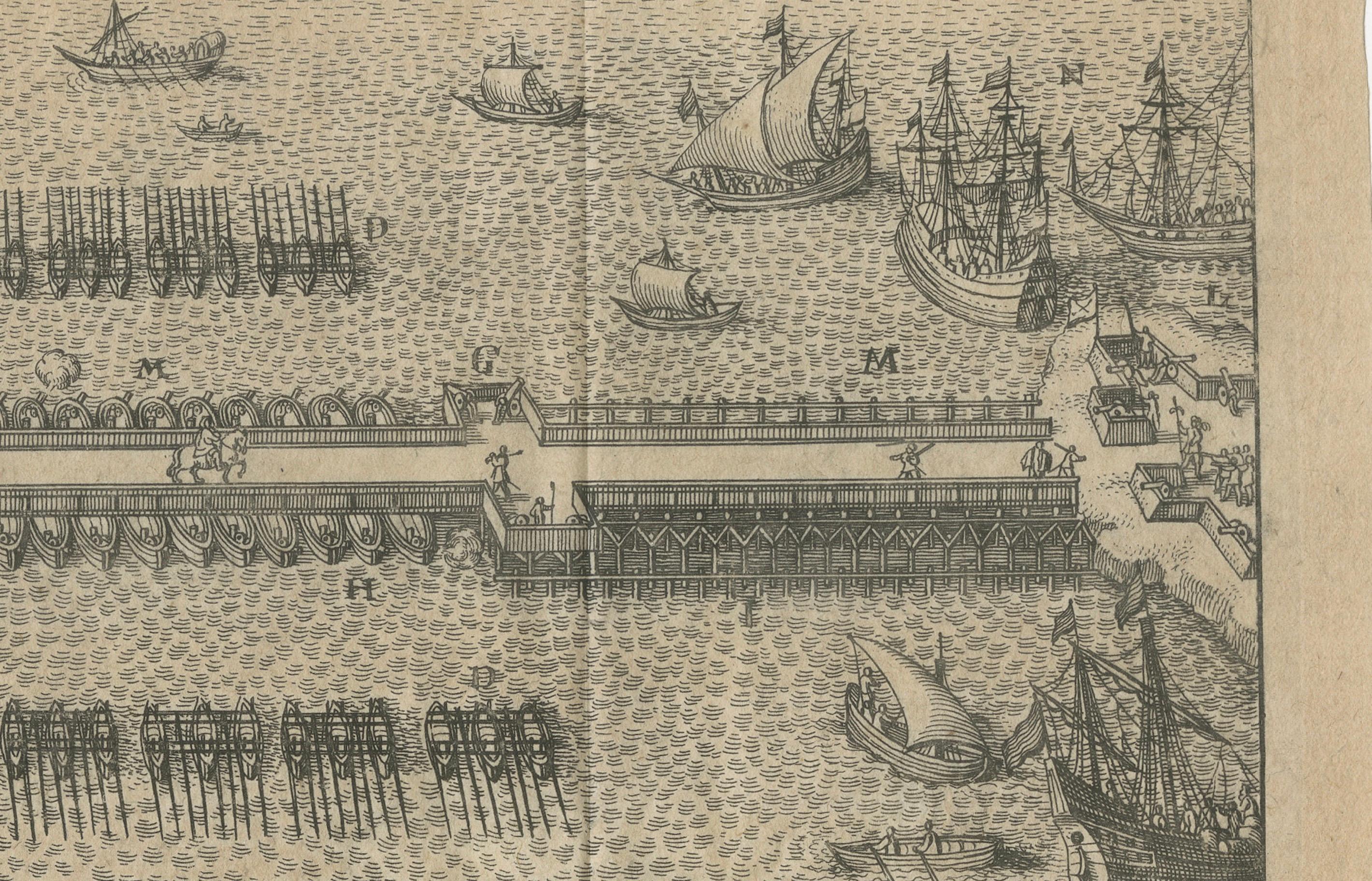 Belagerung von Antwerpen: Die strategische Schiffsbrücke des Duke of Parma über die Schelde, 1585 (18. Jahrhundert und früher) im Angebot