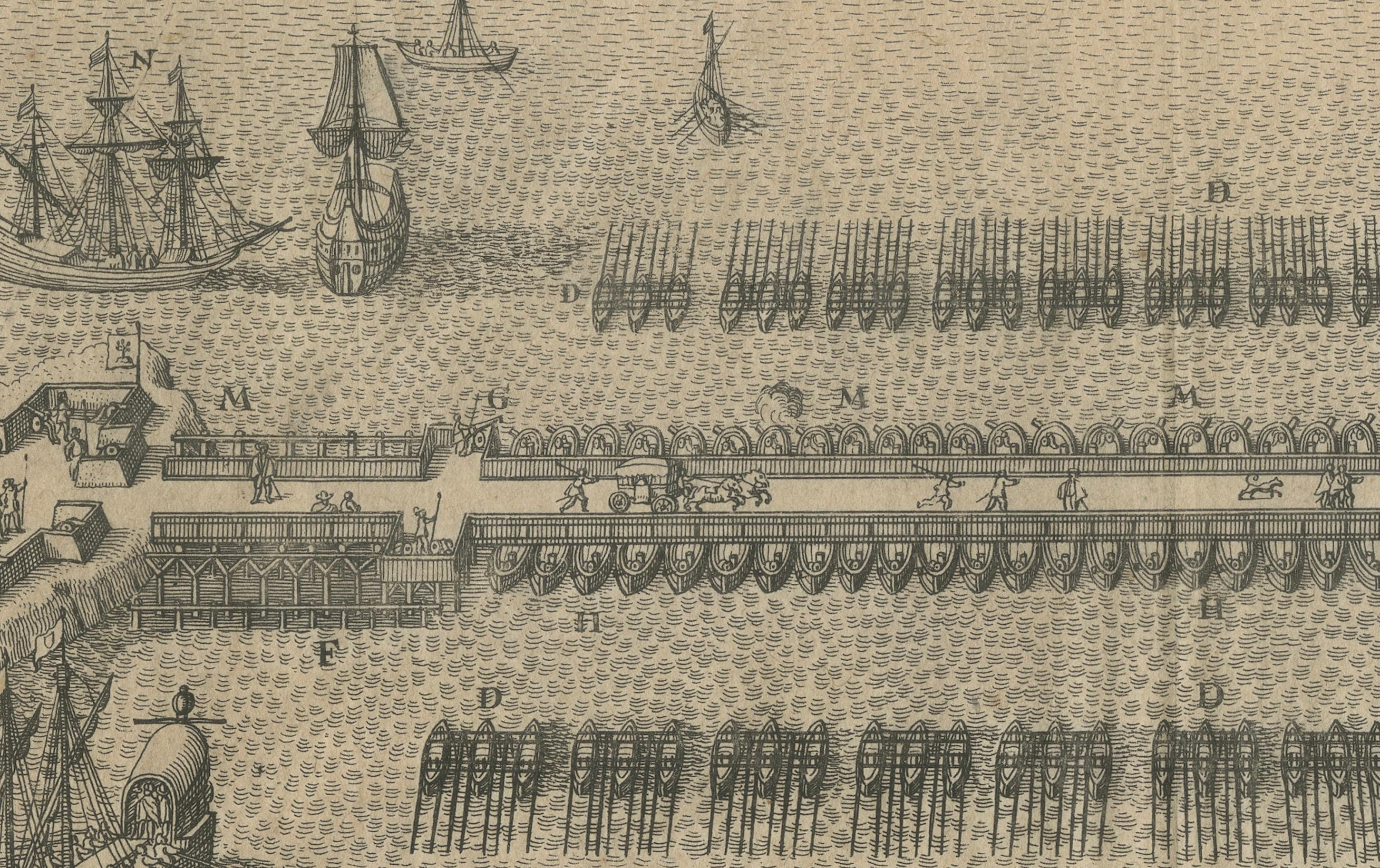 Belagerung von Antwerpen: Die strategische Schiffsbrücke des Duke of Parma über die Schelde, 1585 (Papier) im Angebot