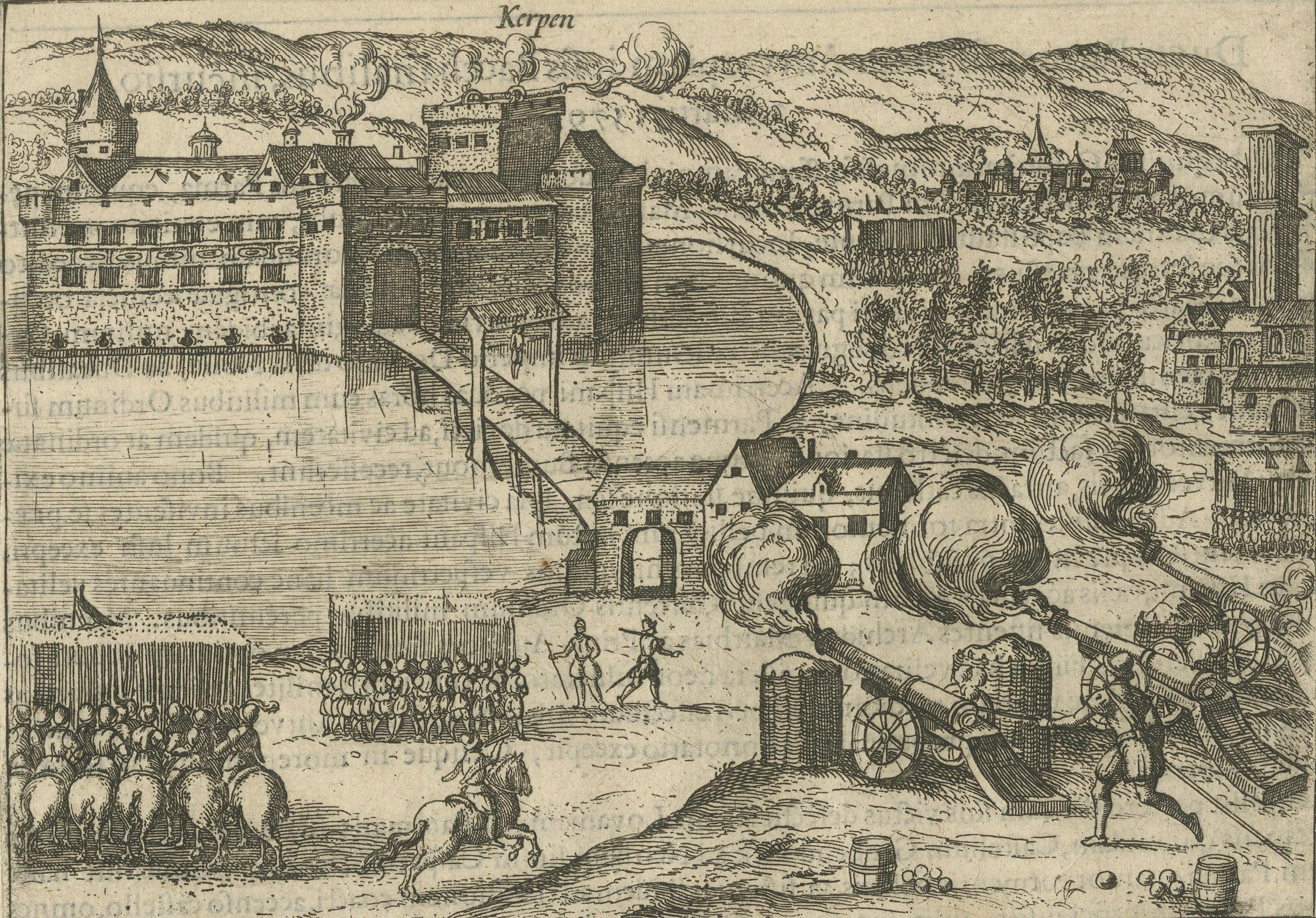 Dutch Siege of Kerpen under Duke of Parma – Original Engraving from Baudartius, 1616 For Sale