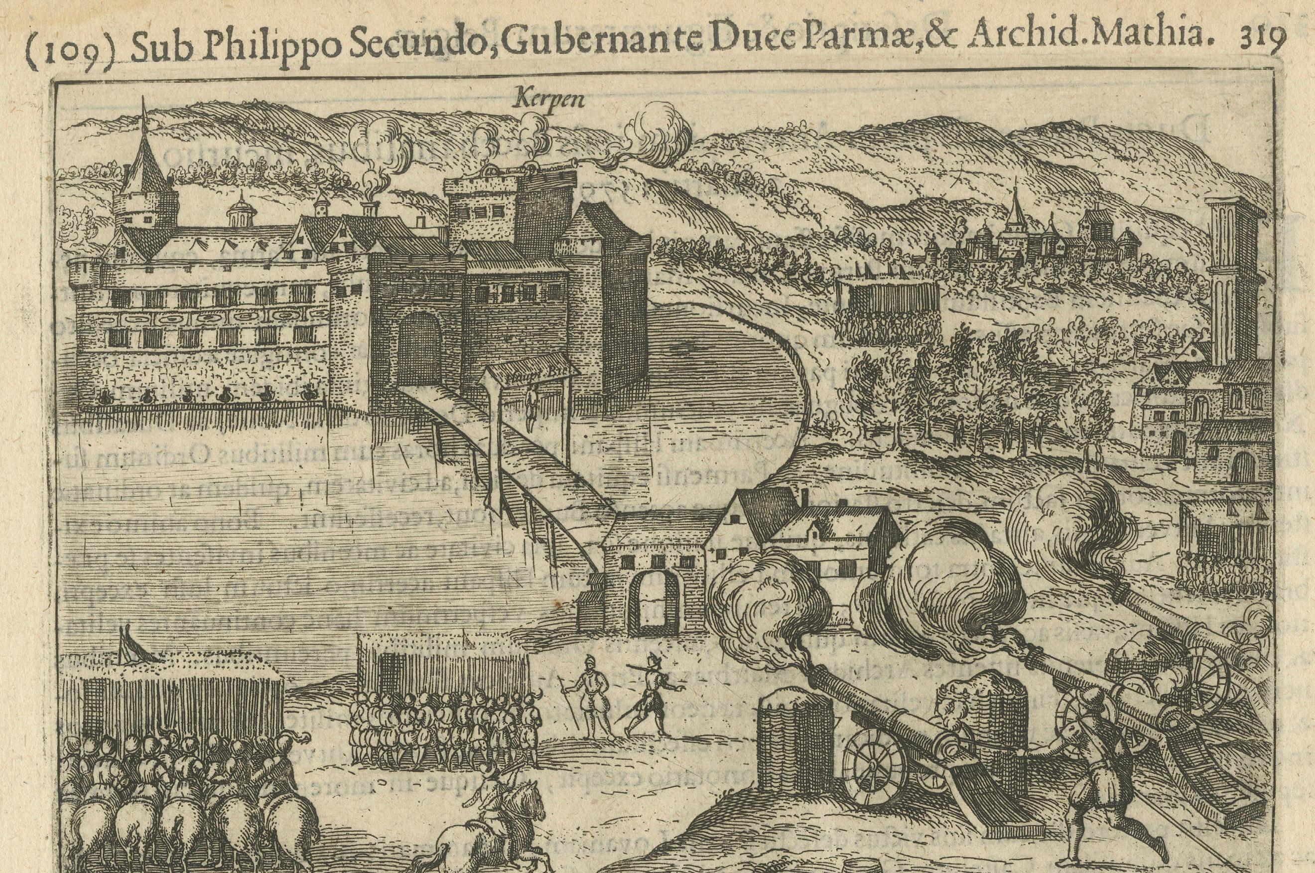 Siege of Kerpen under Duke of Parma – Original Engraving from Baudartius, 1616 For Sale 1