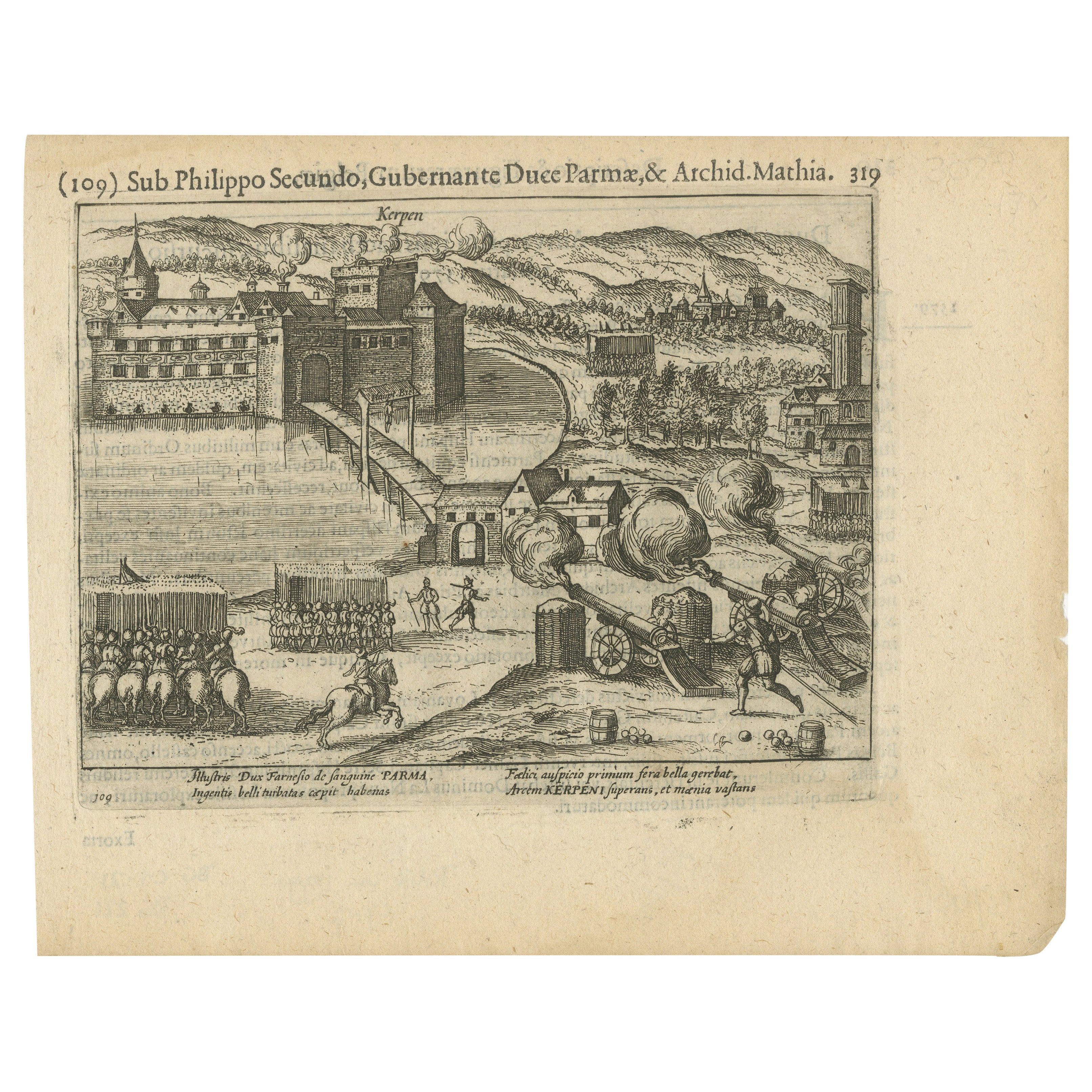 Siege of Kerpen under Duke of Parma – Original Engraving from Baudartius, 1616 For Sale