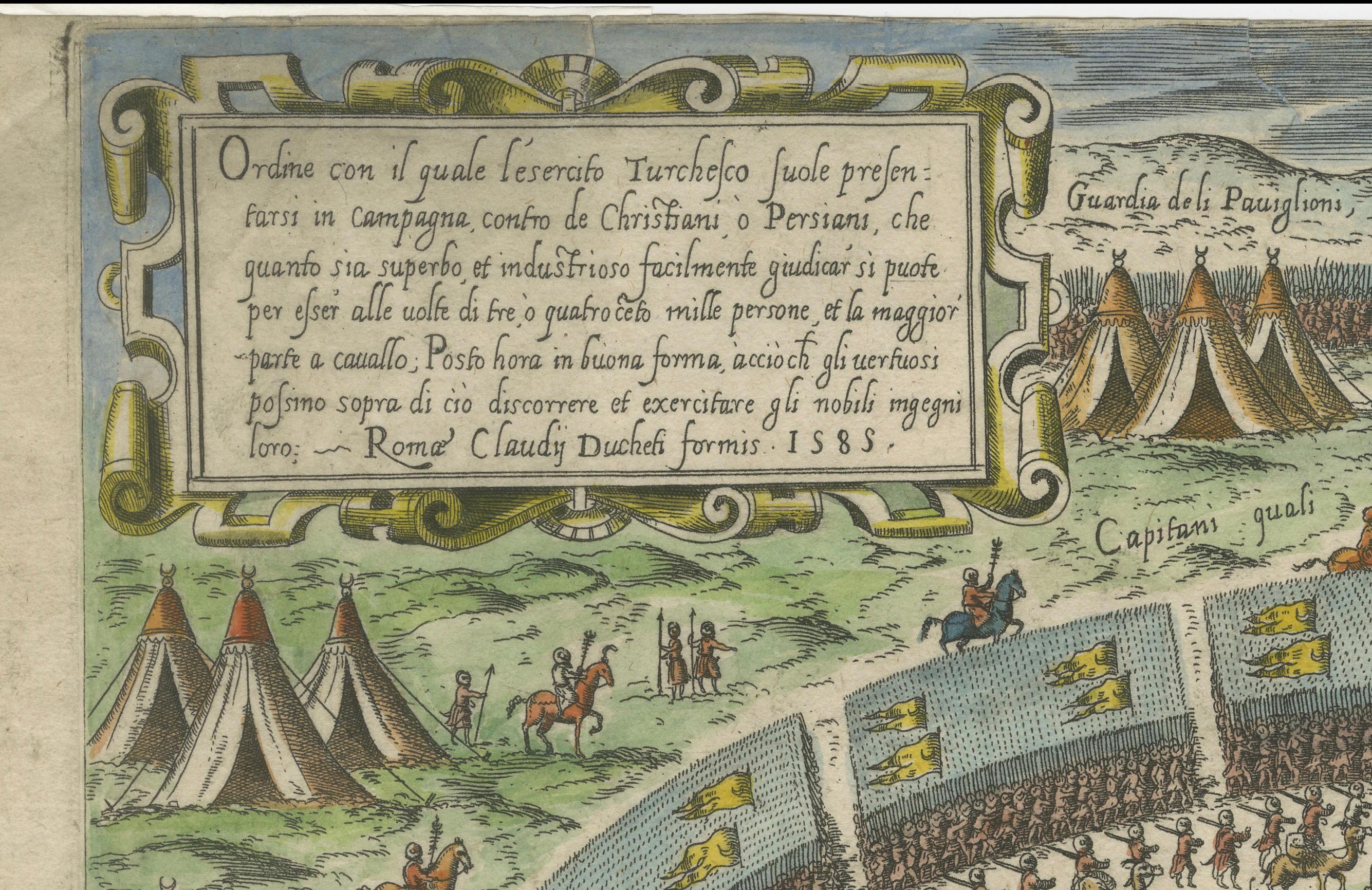 Siege of Szigetvár, 1566: Lafreri's Rare Handcolored Engraving Published in 1585 In Fair Condition For Sale In Langweer, NL