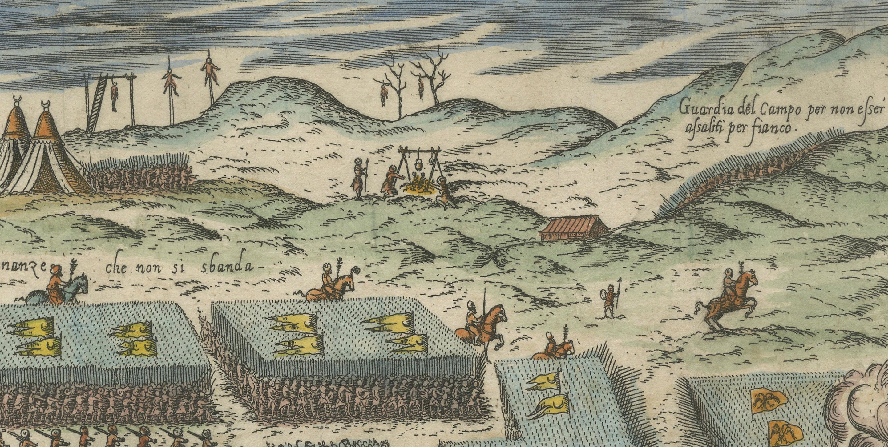 18th Century and Earlier Siege of Szigetvár, 1566: Lafreri's Rare Handcolored Engraving Published in 1585 For Sale