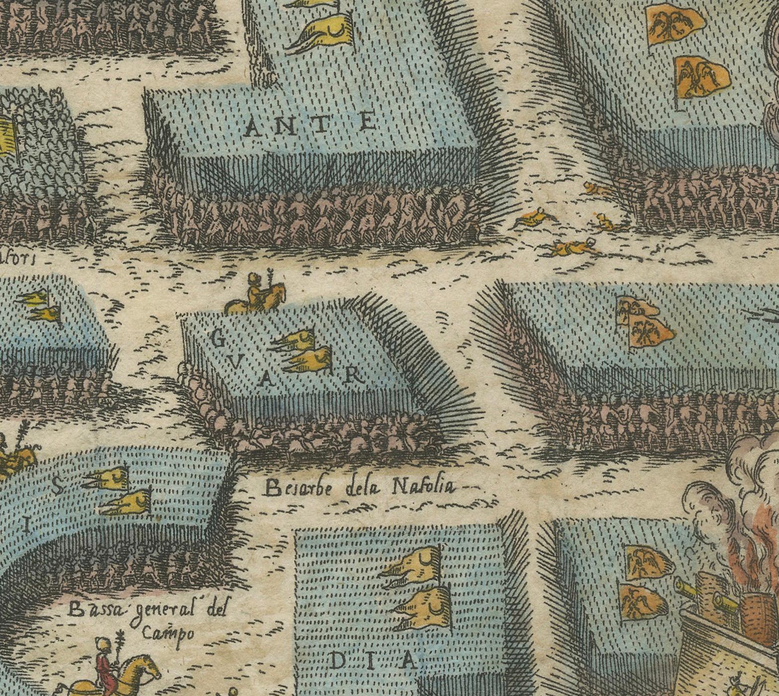 Paper Siege of Szigetvár, 1566: Lafreri's Rare Handcolored Engraving Published in 1585 For Sale
