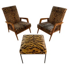 Siege Steiner Pair Chairs Upholstered in Scalamandre Velvet Fabric, France 1950s