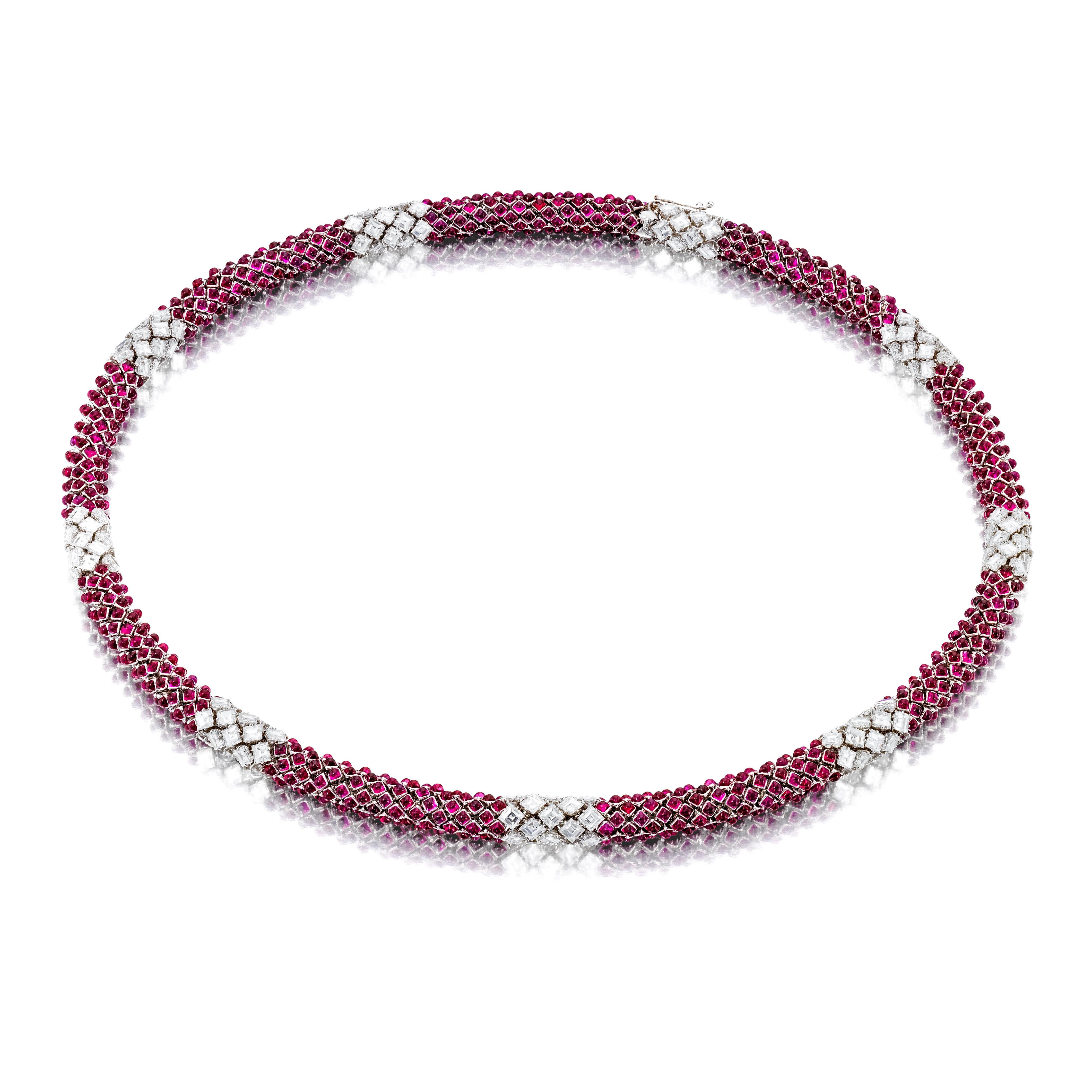 Siegelson Flexible Ruby Diamond Platinum Necklace and Bracelet Suite In New Condition For Sale In New York, NY