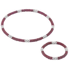 Siegelson Flexible Ruby Diamond Platinum Necklace and Bracelet Suite