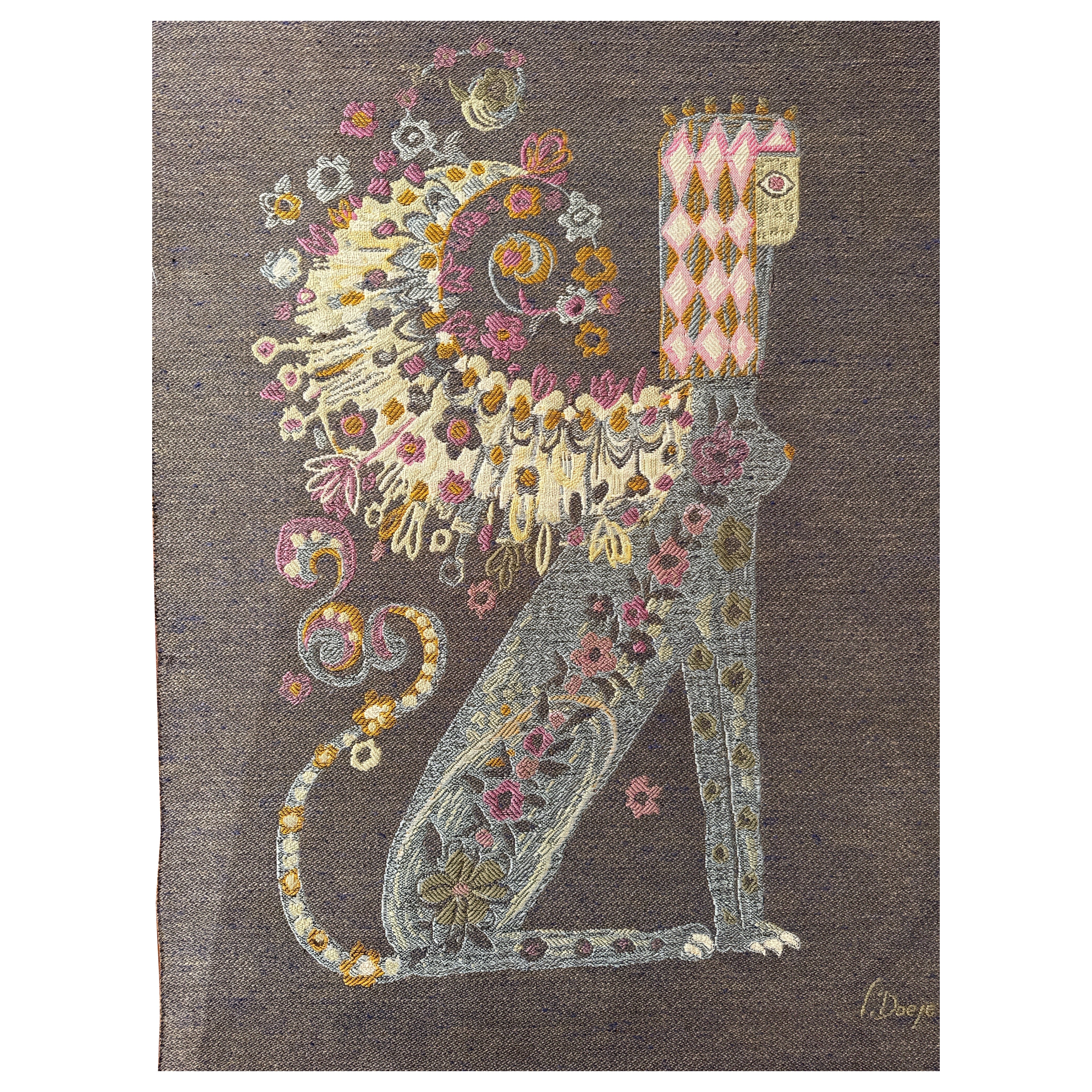 Siegfried Doege, Wandteppich, Sphinx mit Blumen, Deutschland im Angebot