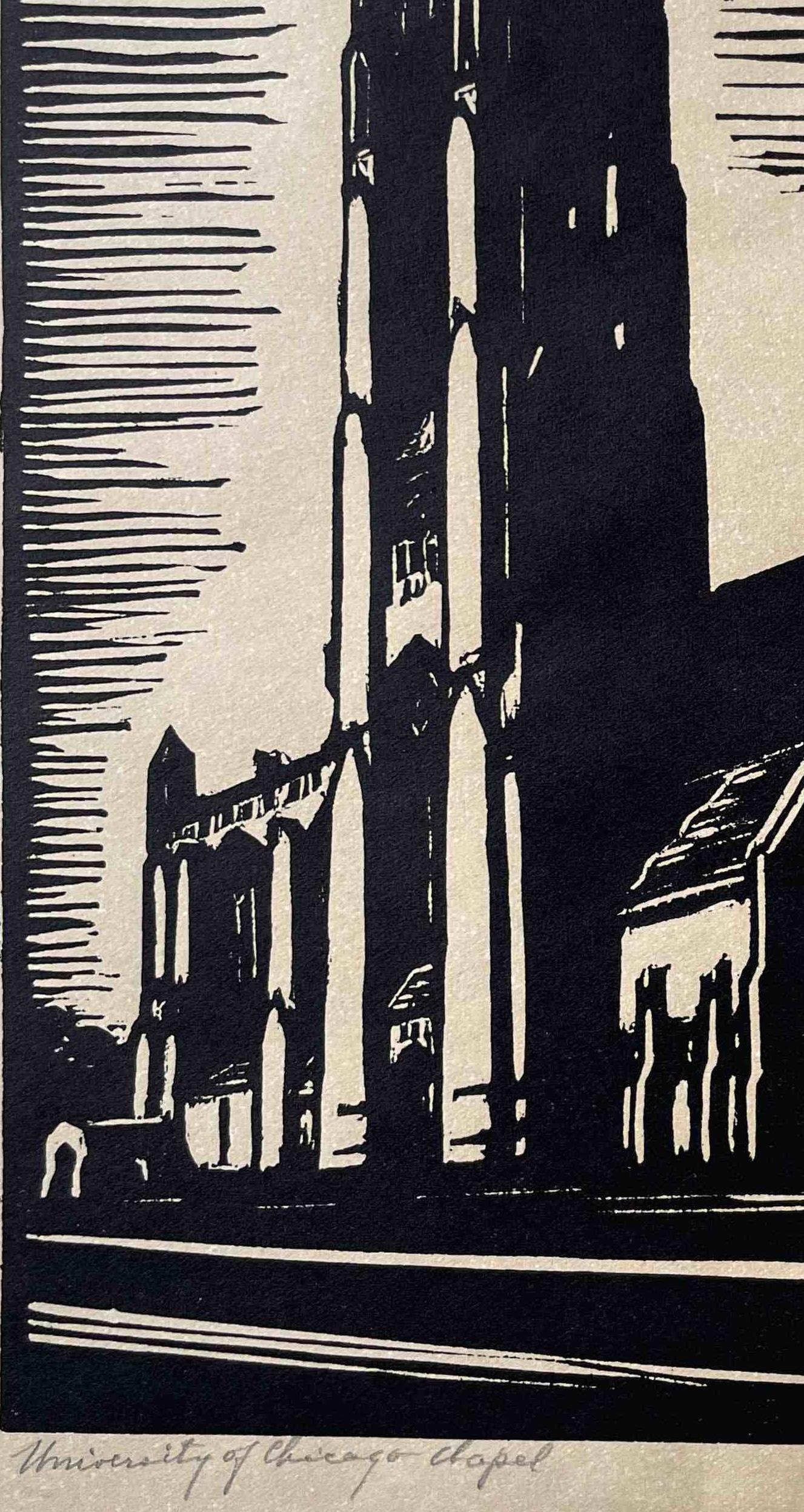 A Handsome Woodcut on Paper of the Univ. of Chicago Chapel by Siegfried Weng For Sale 1