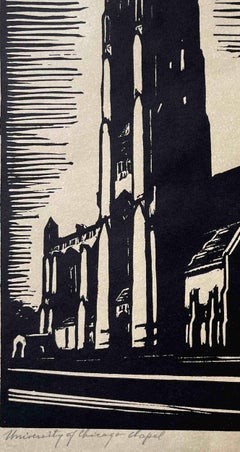 A Handsome Woodcut on Paper of the Univ. of Chicago Chapel by Siegfried Weng