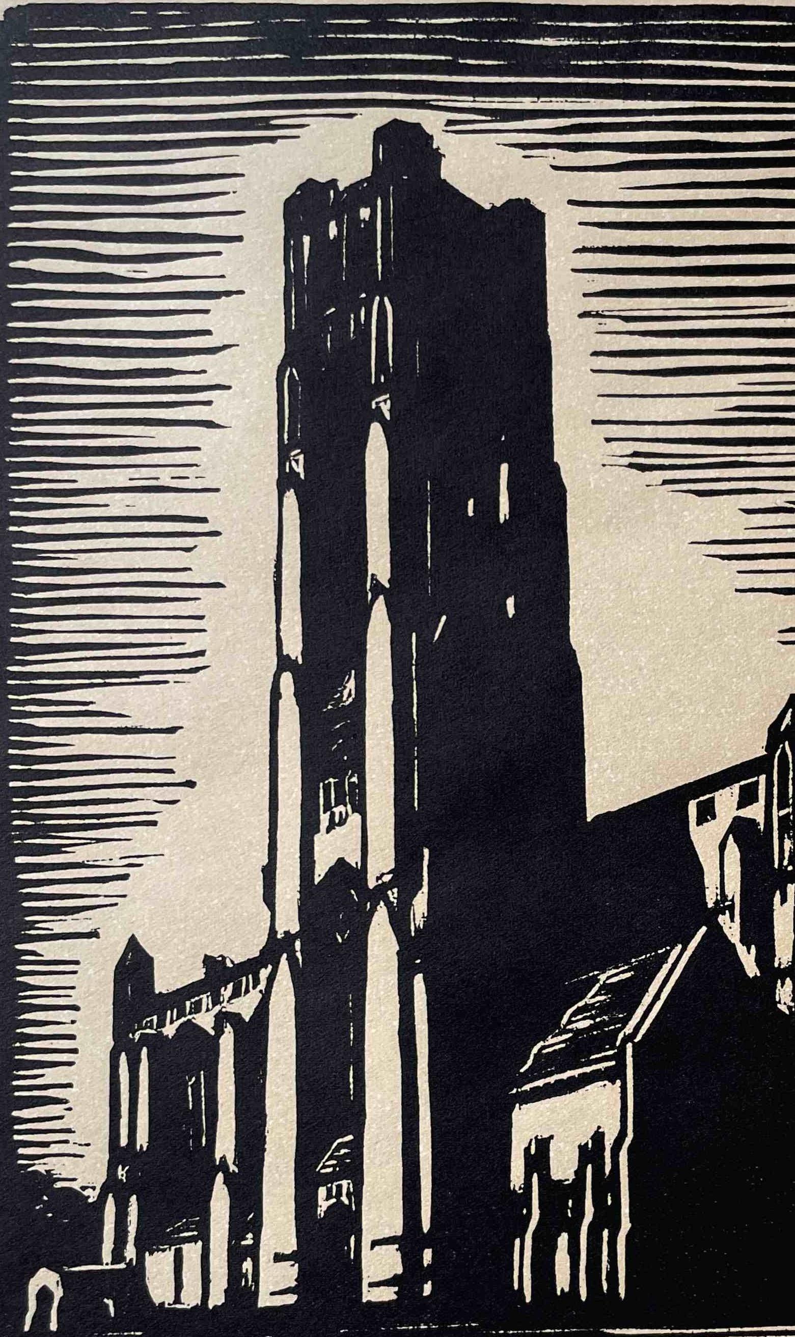 A Handsome Woodcut on Paper of the Univ. of Chicago Chapel by Siegfried Weng For Sale 3
