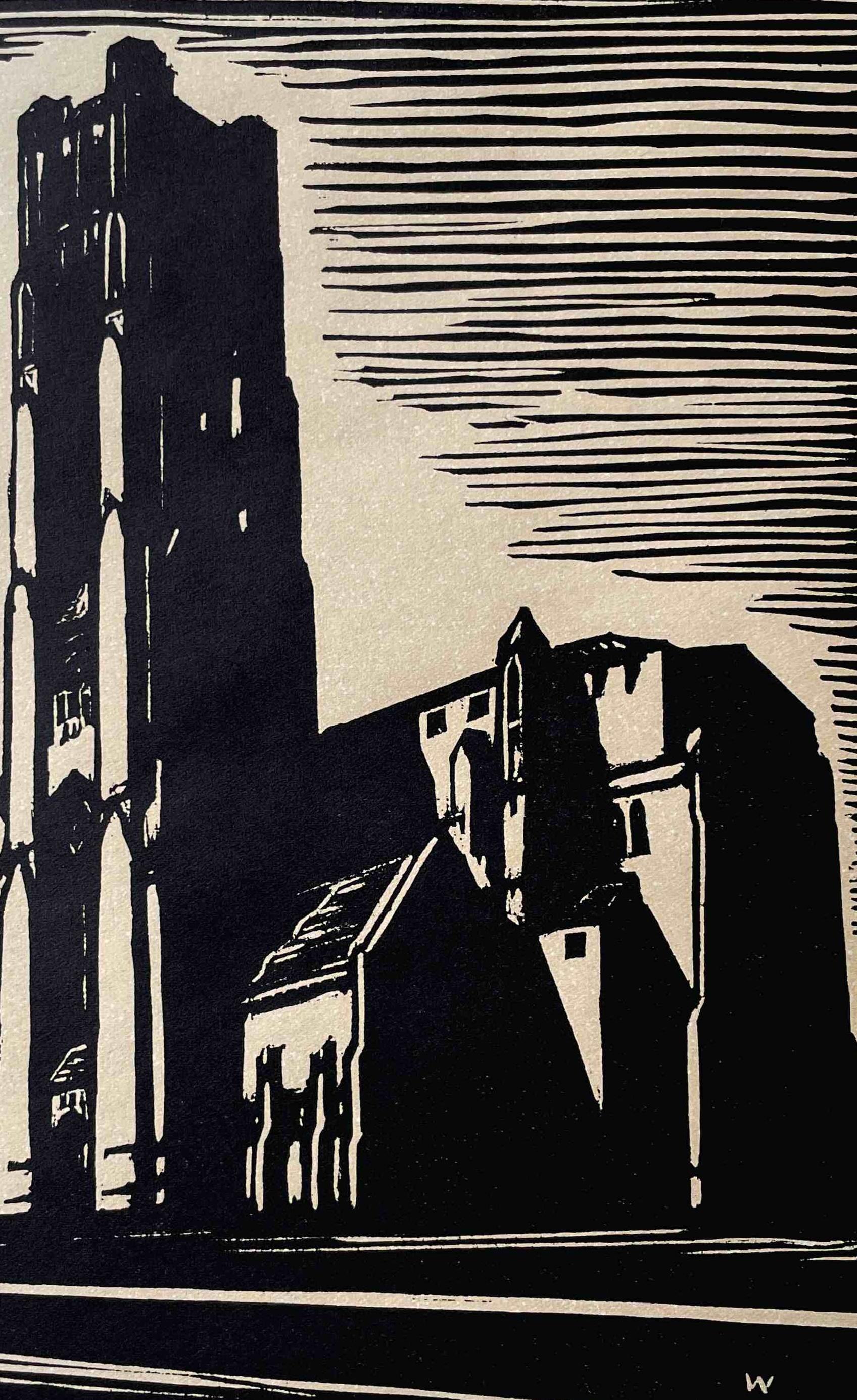 A Handsome Woodcut on Paper of the Univ. of Chicago Chapel by Siegfried Weng For Sale 4
