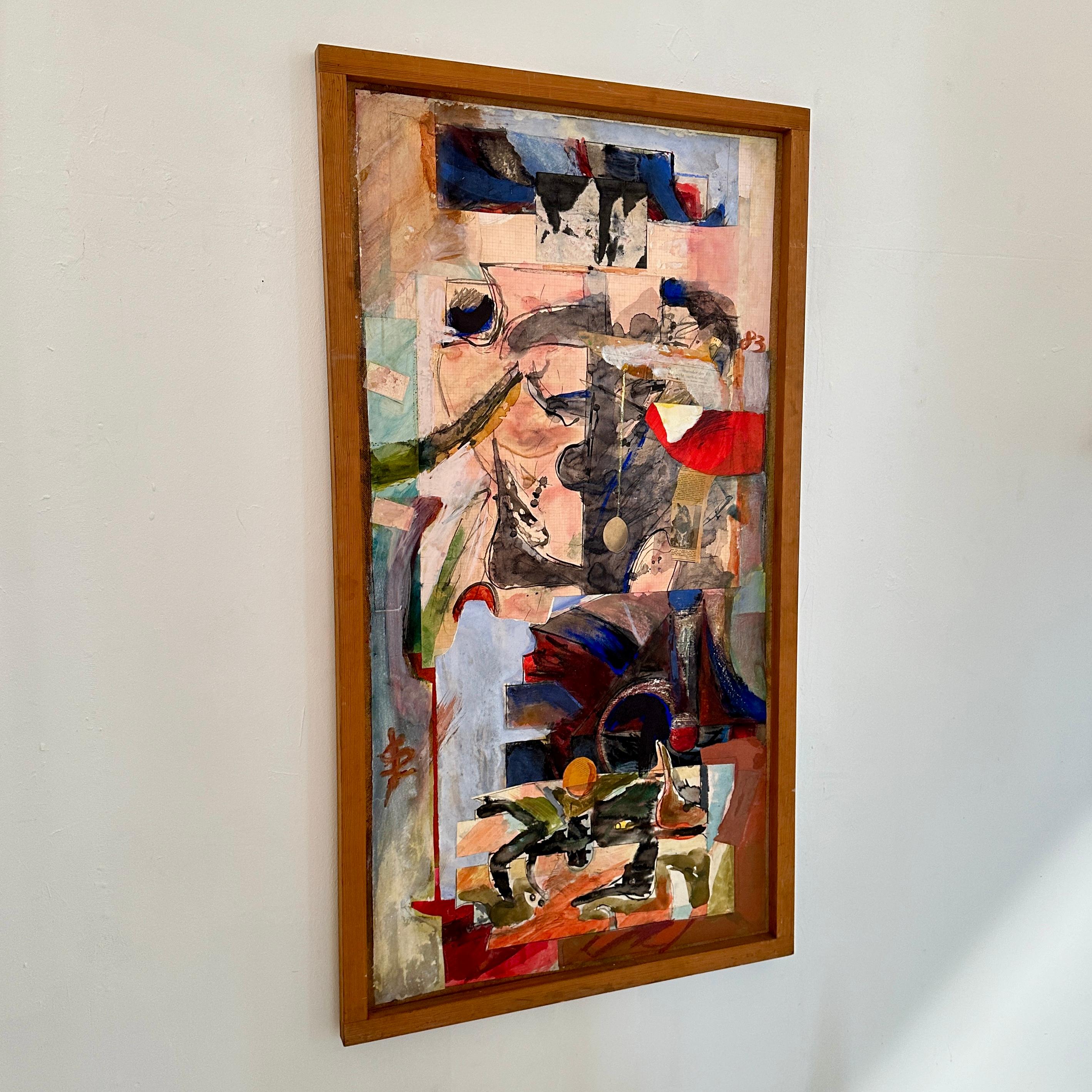 Step into the evocative world of Siegmund Lympasik's abstract expressionism with this captivating painting on paper, framed and created around the 1980s. Lympasik's artistic prowess shines through in this composition, where every brushstroke is a
