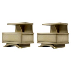 Sieling Modern Cerused Mahogany Art Deco Ash Gray Gold Accent Nightstands