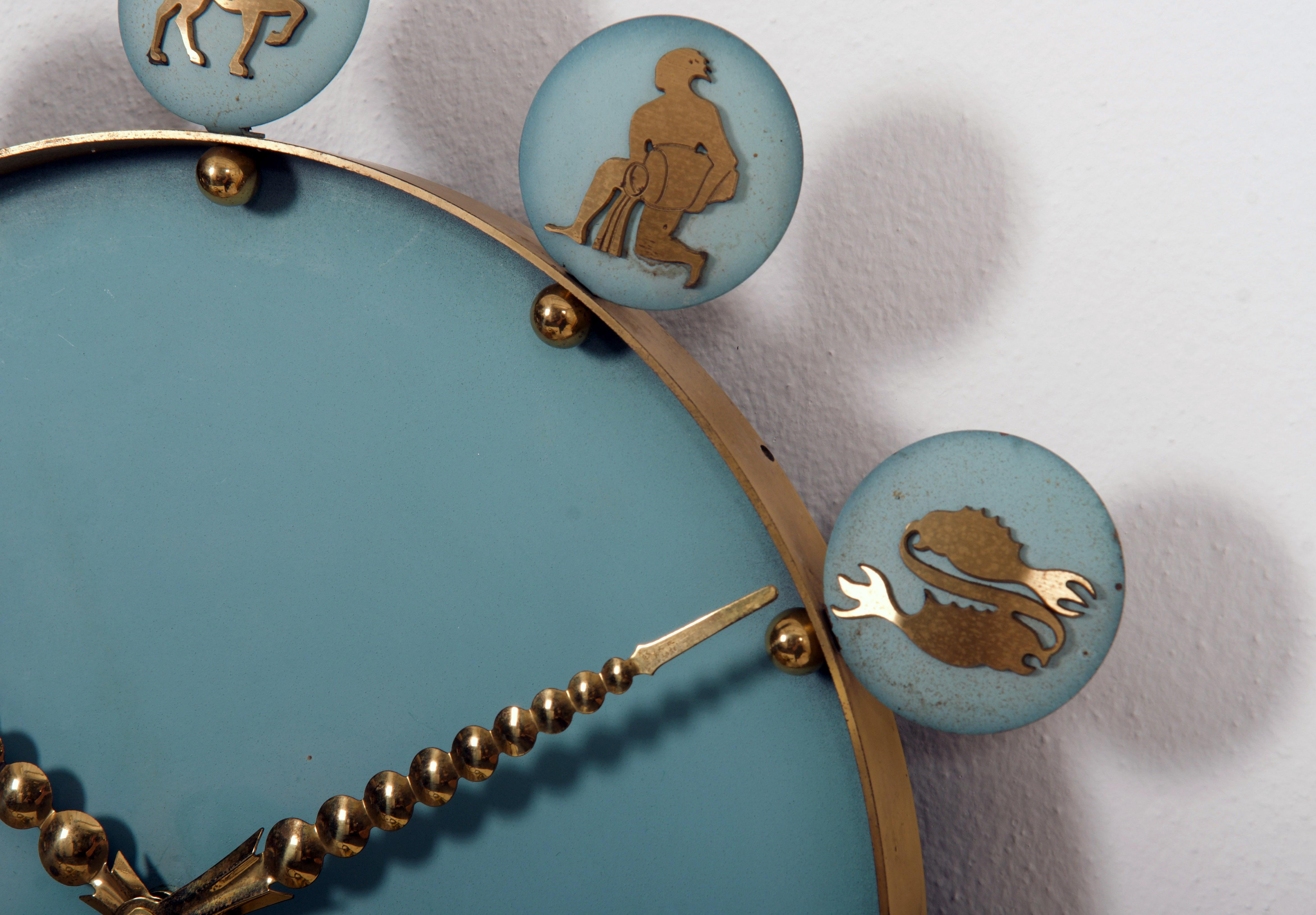 Painted Siemens Halske Zodiac Office, Factory or Industrial Clock