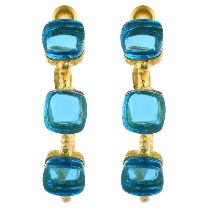 Artisan Siena Hoop Earrings - Aquamarine Blue For Sale