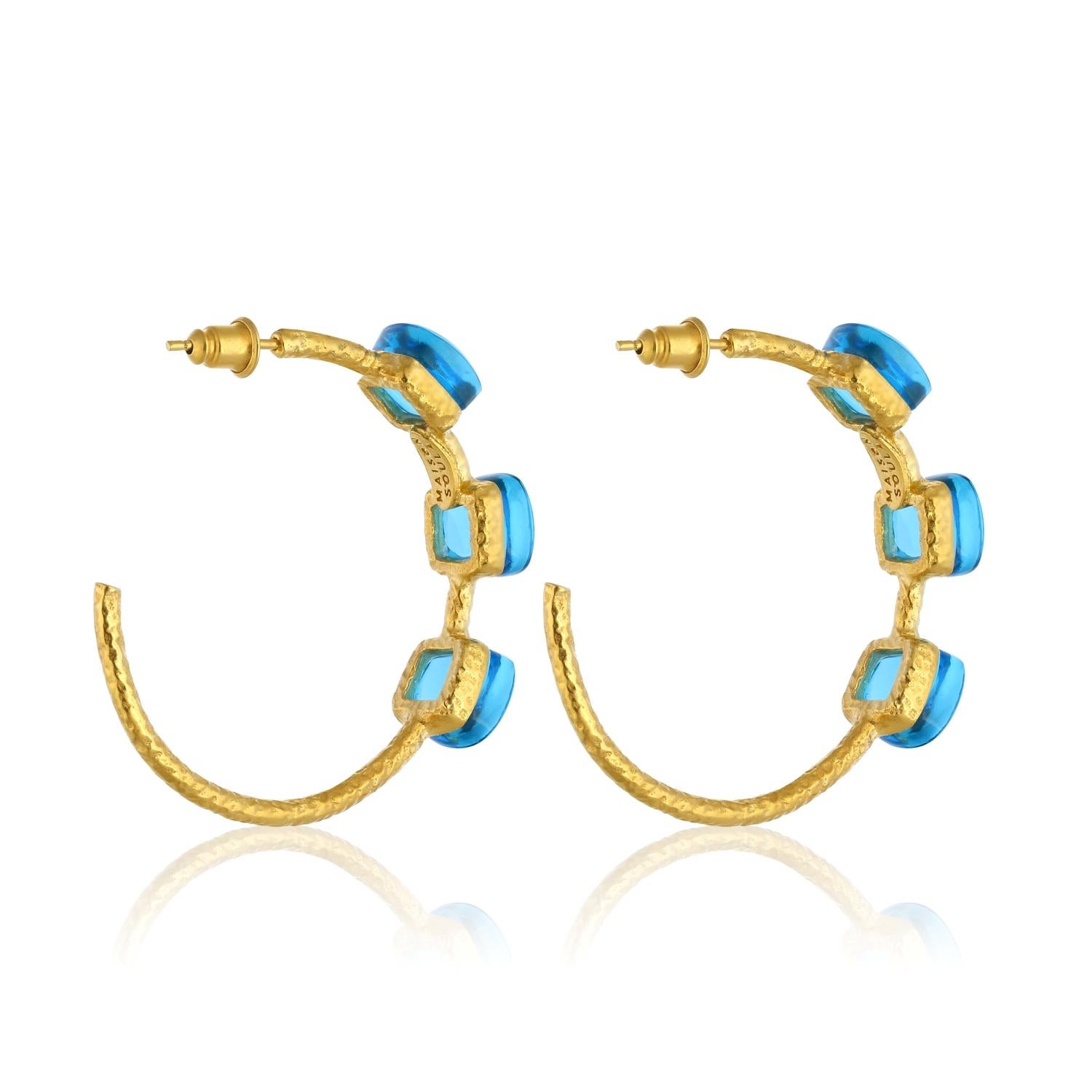 Cushion Cut Siena Hoop Earrings - Aquamarine Blue For Sale