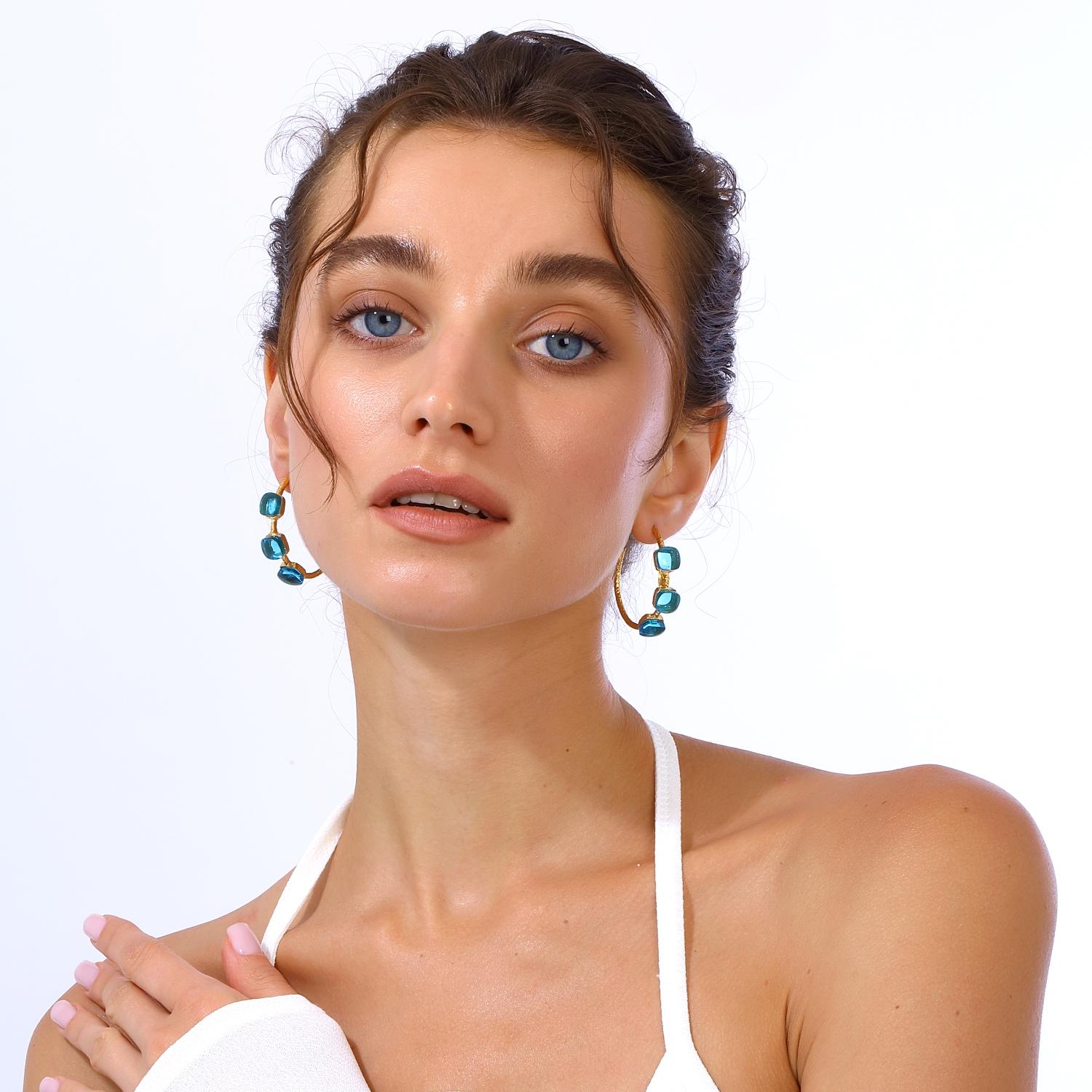 Siena Hoop Earrings - Aquamarine Blue In New Condition For Sale In Beyoğlu/İstanbul, 34