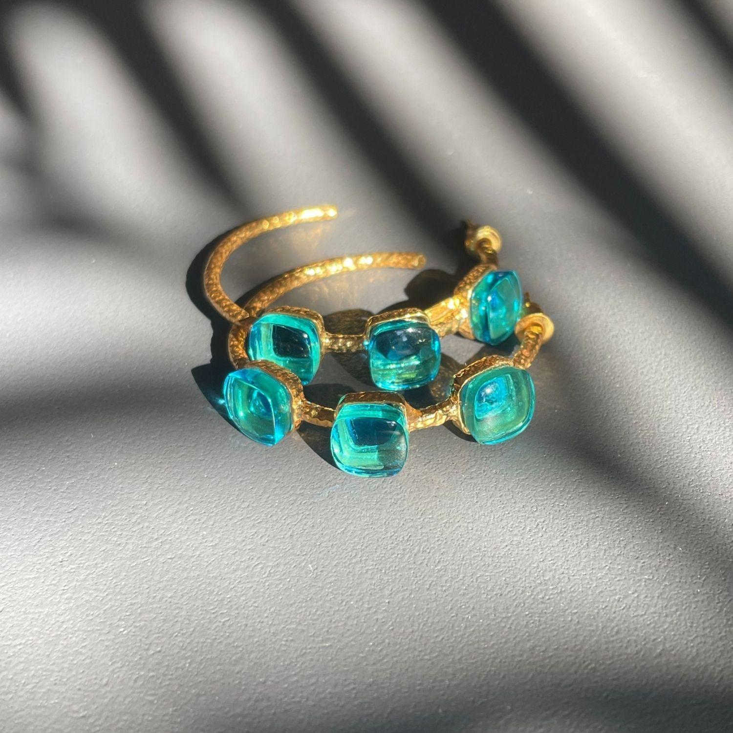 Siena Hoop Earrings - Aquamarine Blue For Sale 1