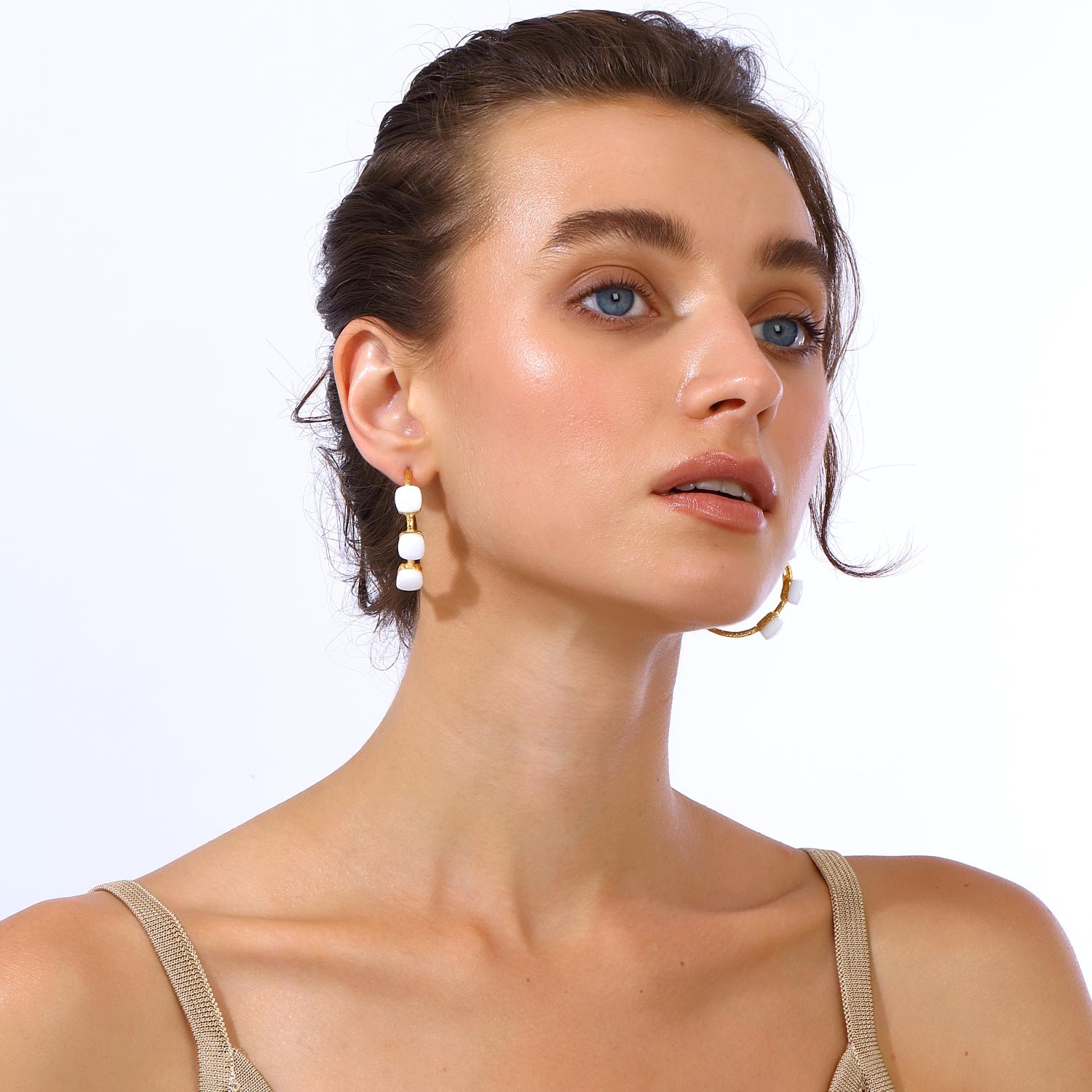 Cushion Cut Siena Hoop Earrings - Matte White For Sale