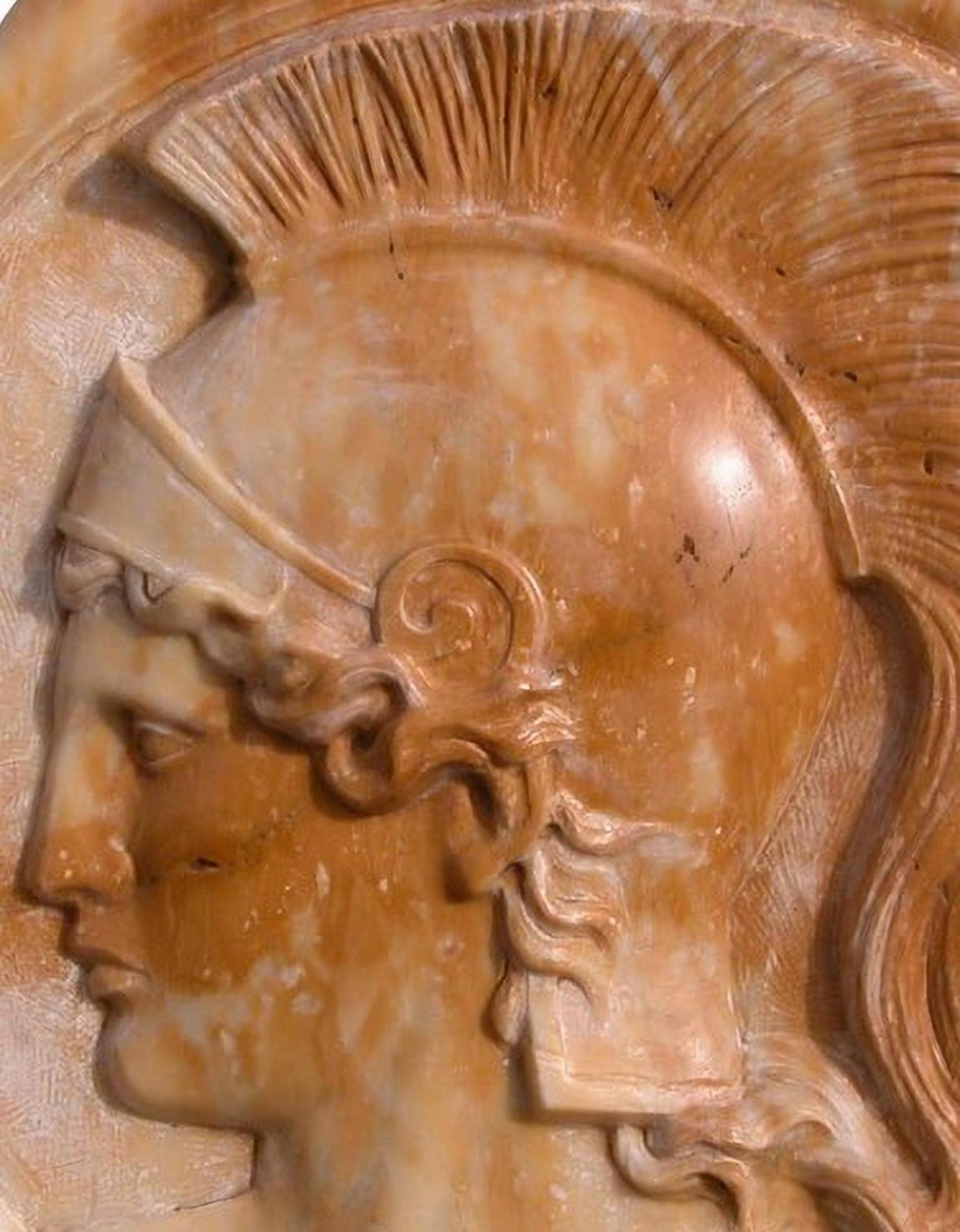 Italian Siena Yellow Bas-Relief of Atena, Early 20th Century For Sale