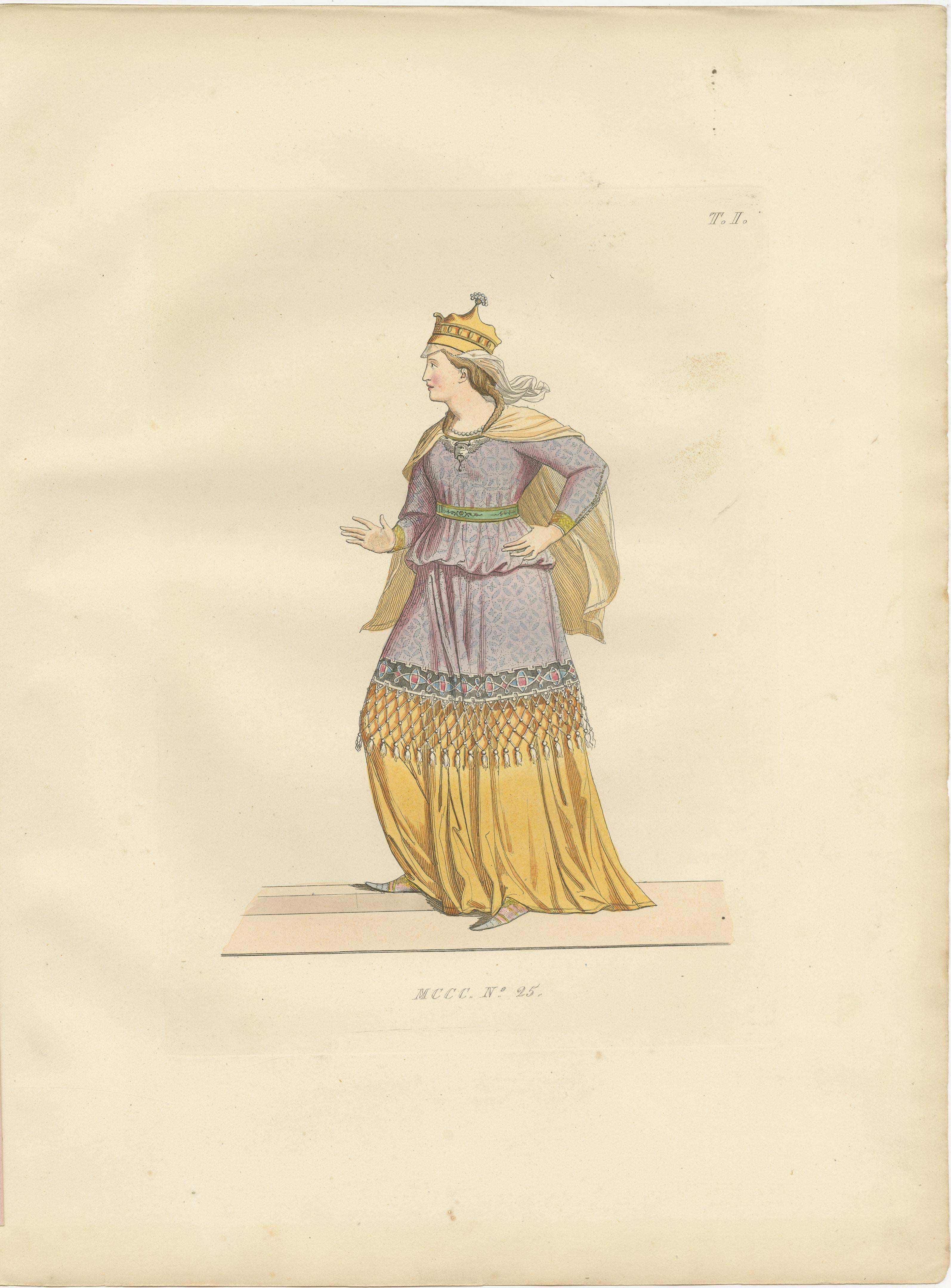 Français Nobles siennois et chevalier du nœud en somptueux costumes médiévaux. 1845 en vente