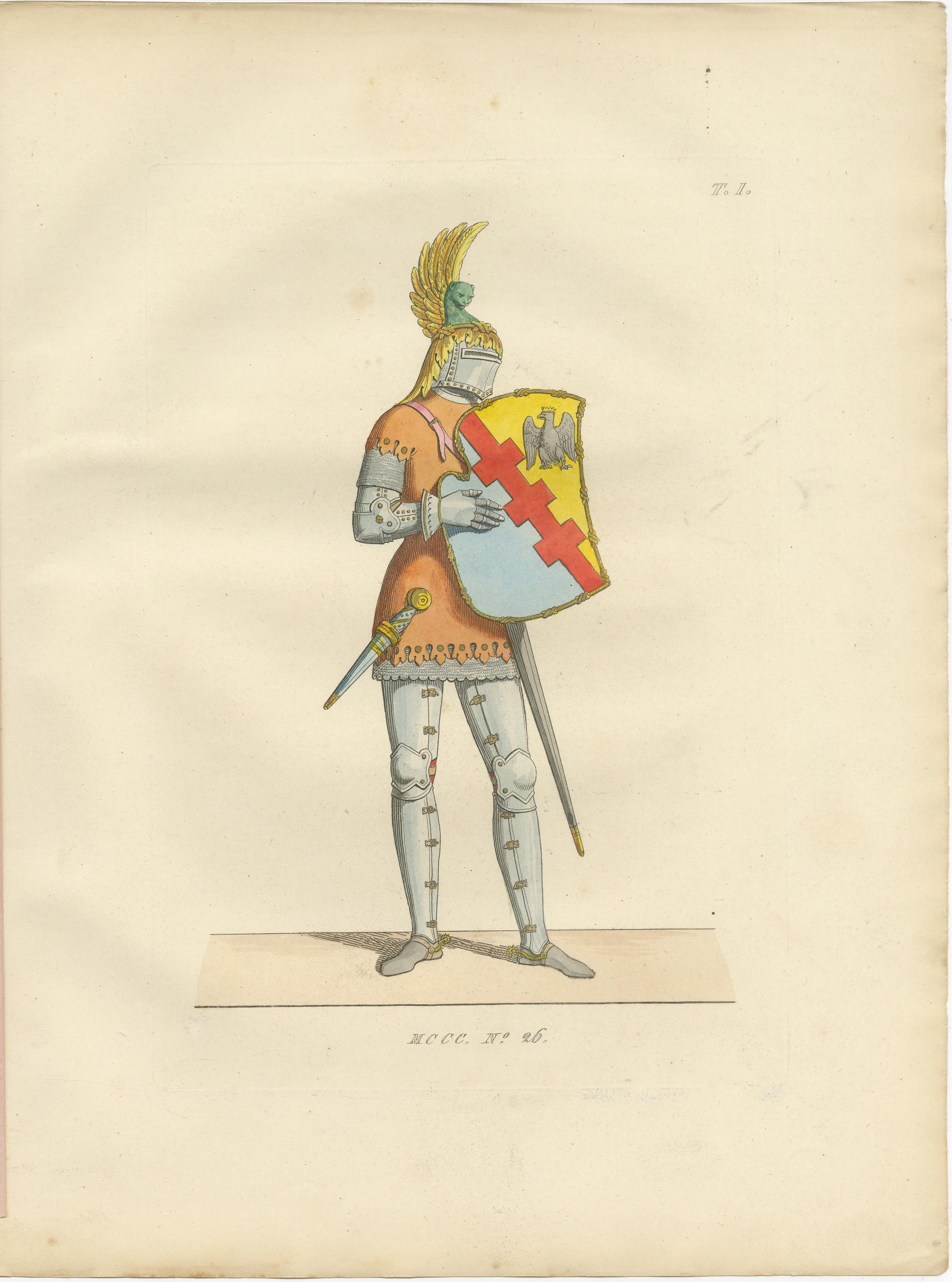 Papier Nobles siennois et chevalier du nœud en somptueux costumes médiévaux. 1845 en vente