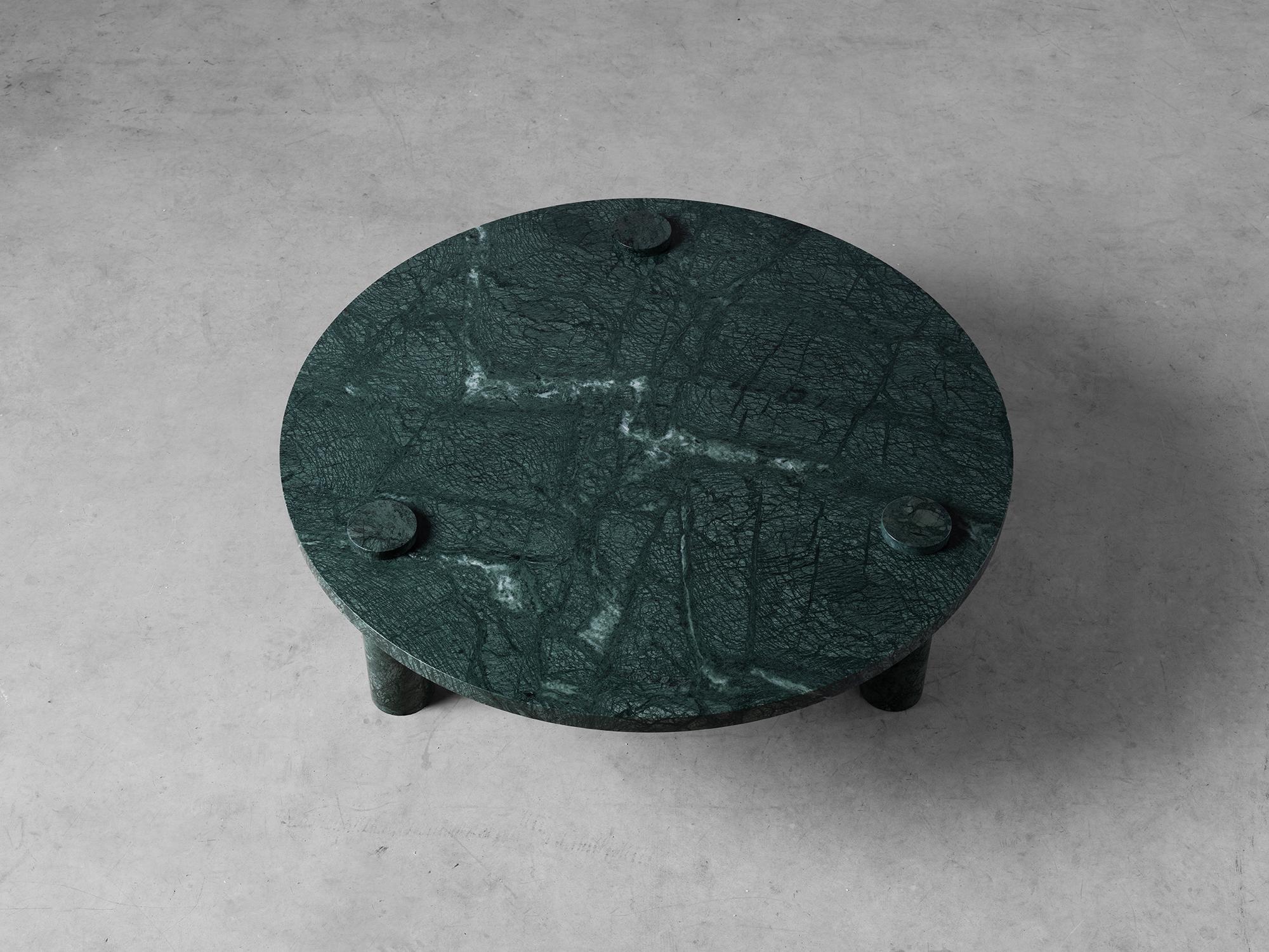 Sienna 100 coffee table by Agglomerati 
Dimensions: W 100 x H 33 cm 
Materials: Green Guatemala Marble

Agglomerati is a London-based studio creating distinctive stone furniture. Established in 2019 by Australian designer Sam Henley, the studio
