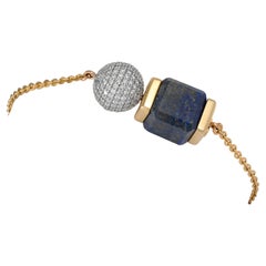 Sienna Bleu Cube Gold Bracelet with Lapis Lazuli Cube & Pavé Diamond Sphere