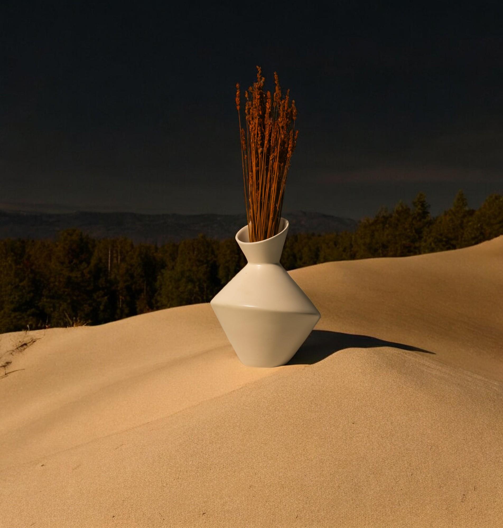 Sienna Dune takes its inspiration from the gentle curves and organic forms of desert landscapes, where the wind shapes the sand into mesmerizing waves. The vase’s soft beige tone and sleek, minimalist silhouette capture the essence of these natural