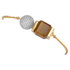 Sienna Golden Cube Gold Chain Bracelet  Tiger's Eye Cube & Diamond Pavé Sphere
