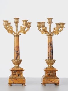 Sienna marble clock with candle holders