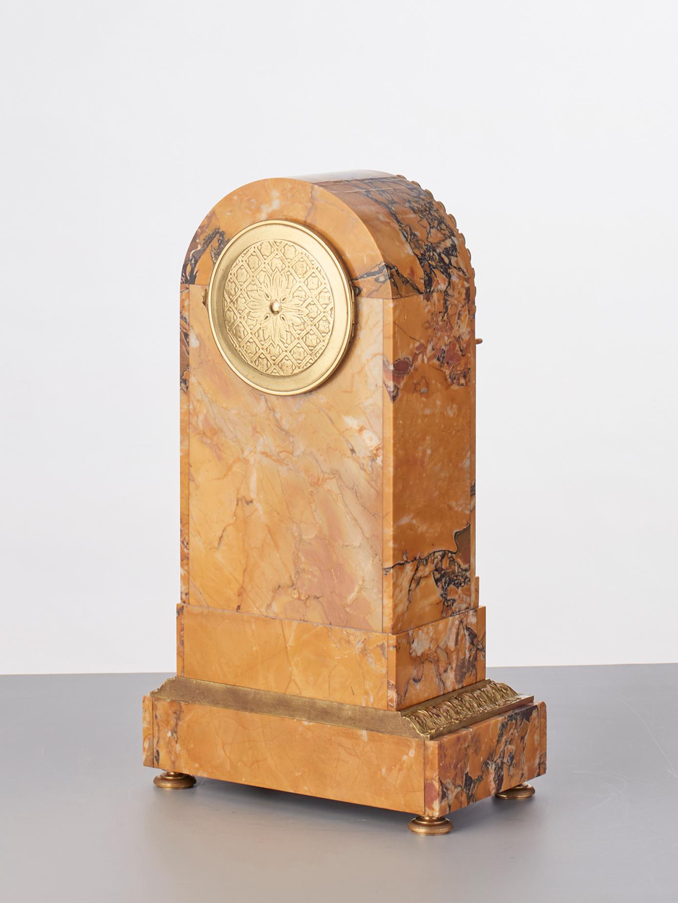 French Sienna marble clock with candle holders  For Sale