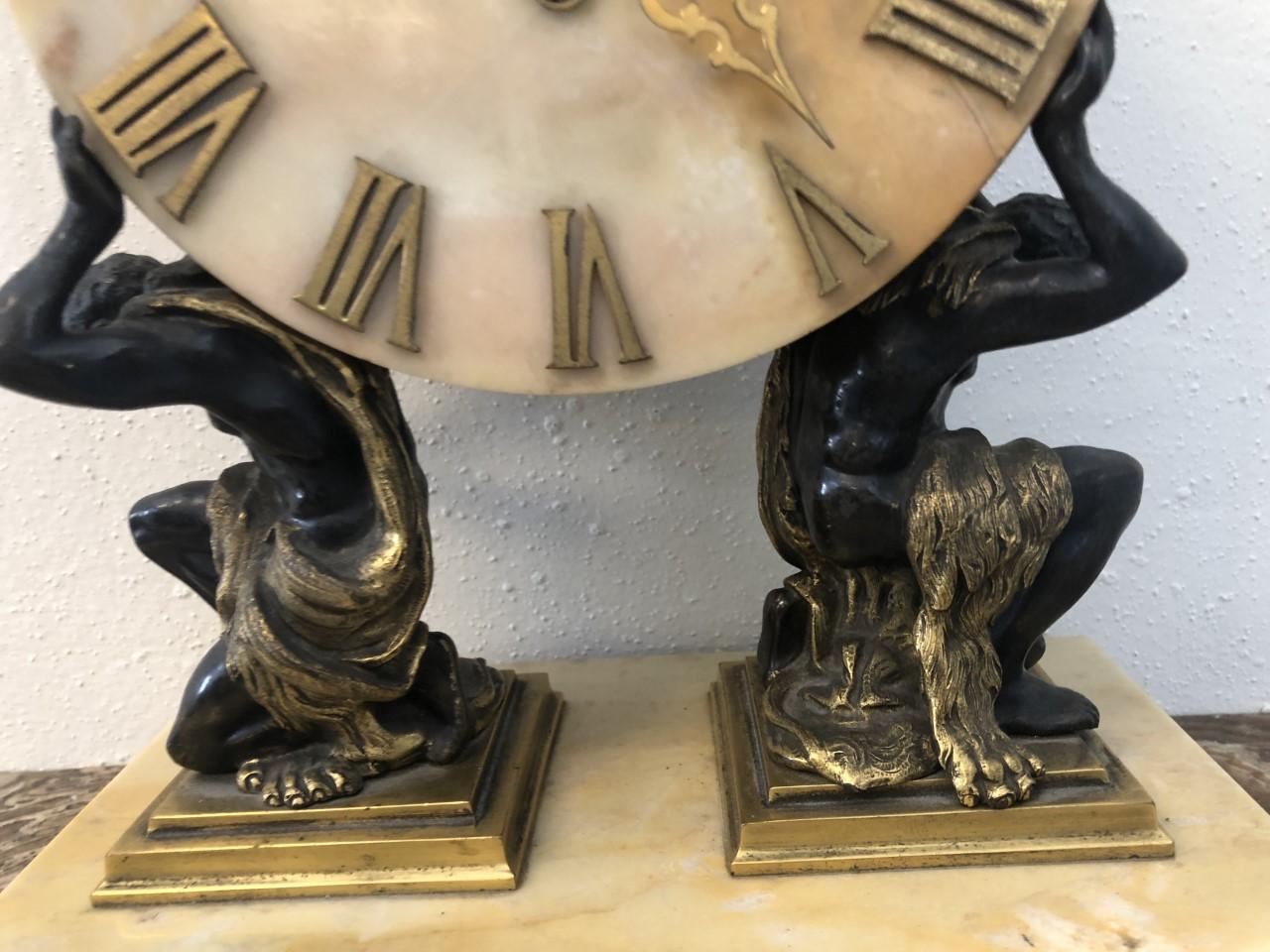 Sienna Marble, Gilt and Patinated Bronze Mantle Clock, Edward F. Caldwell In Good Condition For Sale In West Palm Beach, FL