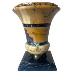 Sienna Marble Urn / Vase w/ Nero Portoro Marble Base & Brass Ball Feet, c.1880's