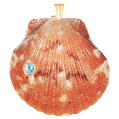 Sienna Natural Shell Pendant with 14k Gold and Natural Blue Topaz Gemstone