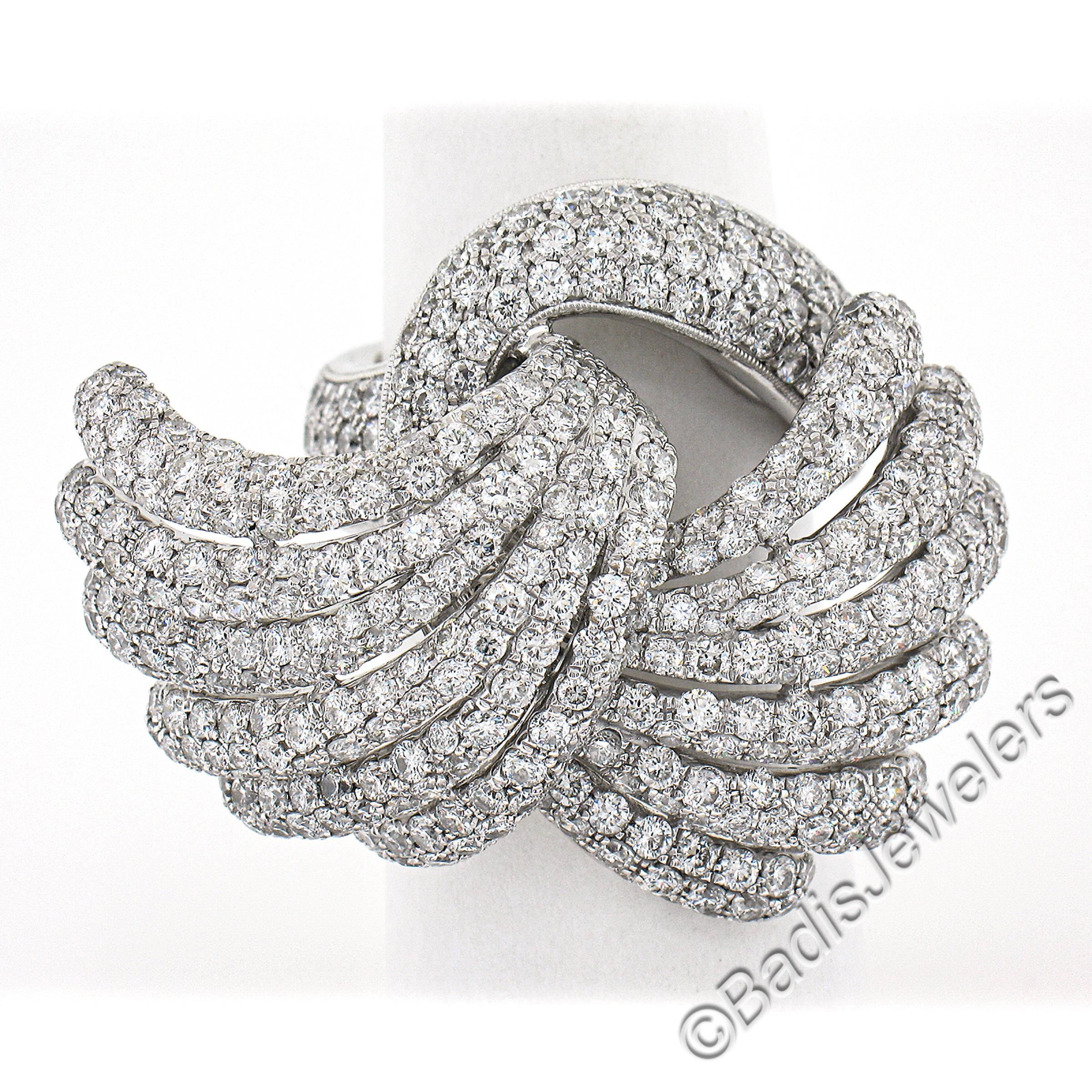 --Stone(s):--
Numerous Natural Genuine Diamonds - Round Brilliant Cut - Pave Set - F/G Color - VS1/VS2 w/ Few SI1 Clarity
Total Carat Weight:	7.60 (exact, stamped)

Material: 18K Solid White Gold
Weight: 23.42 Grams
Ring Size: 6.5 (Fitted on a