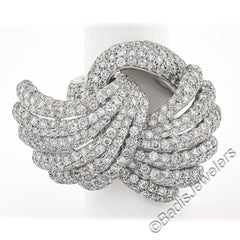 Siera 18k White Gold 7.60ctw Pave Diamond Feather Wings Bypass Cocktail Ring