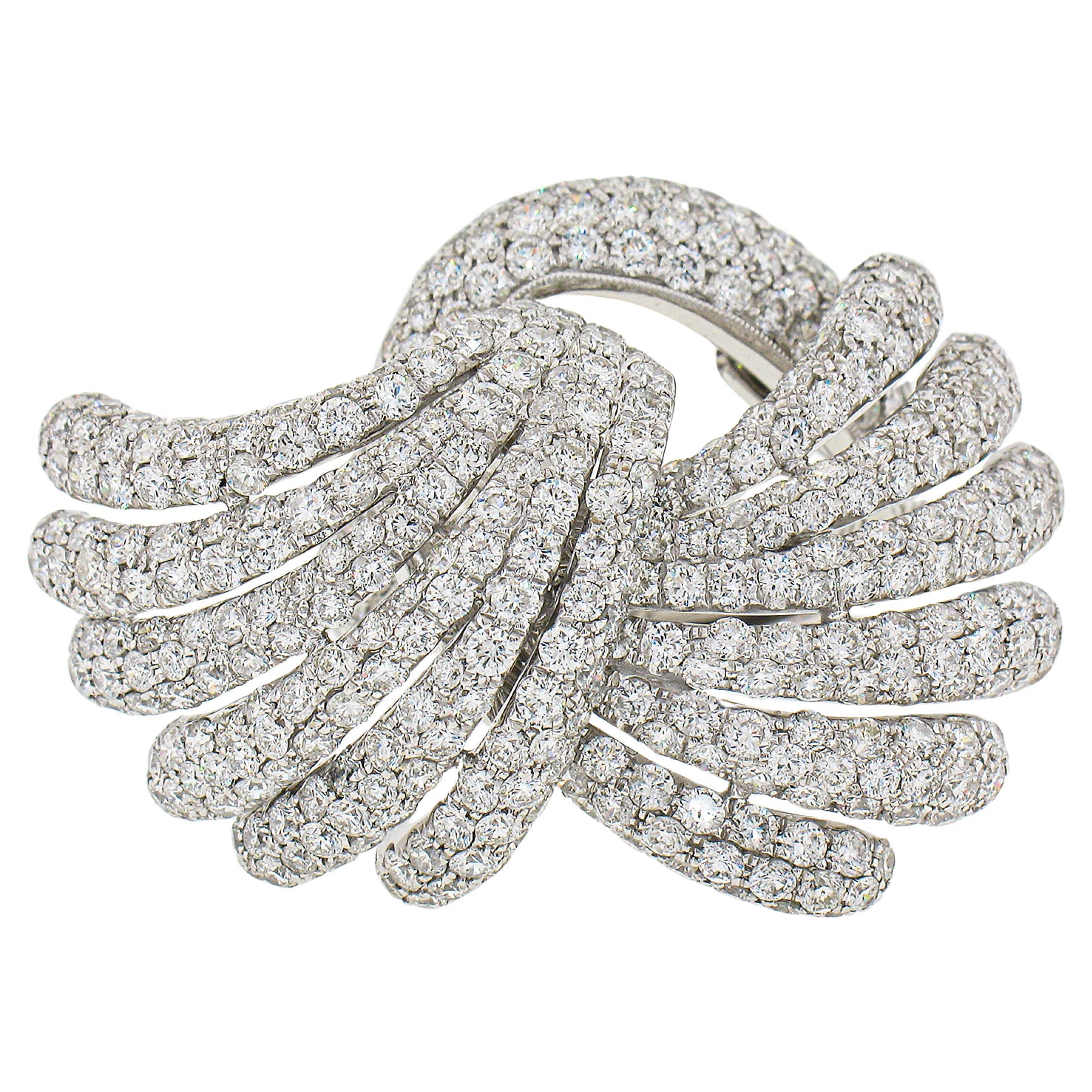 Siera 18k White Gold 7.60ctw Pave Diamond Feather Wings Bypass Cocktail Ring