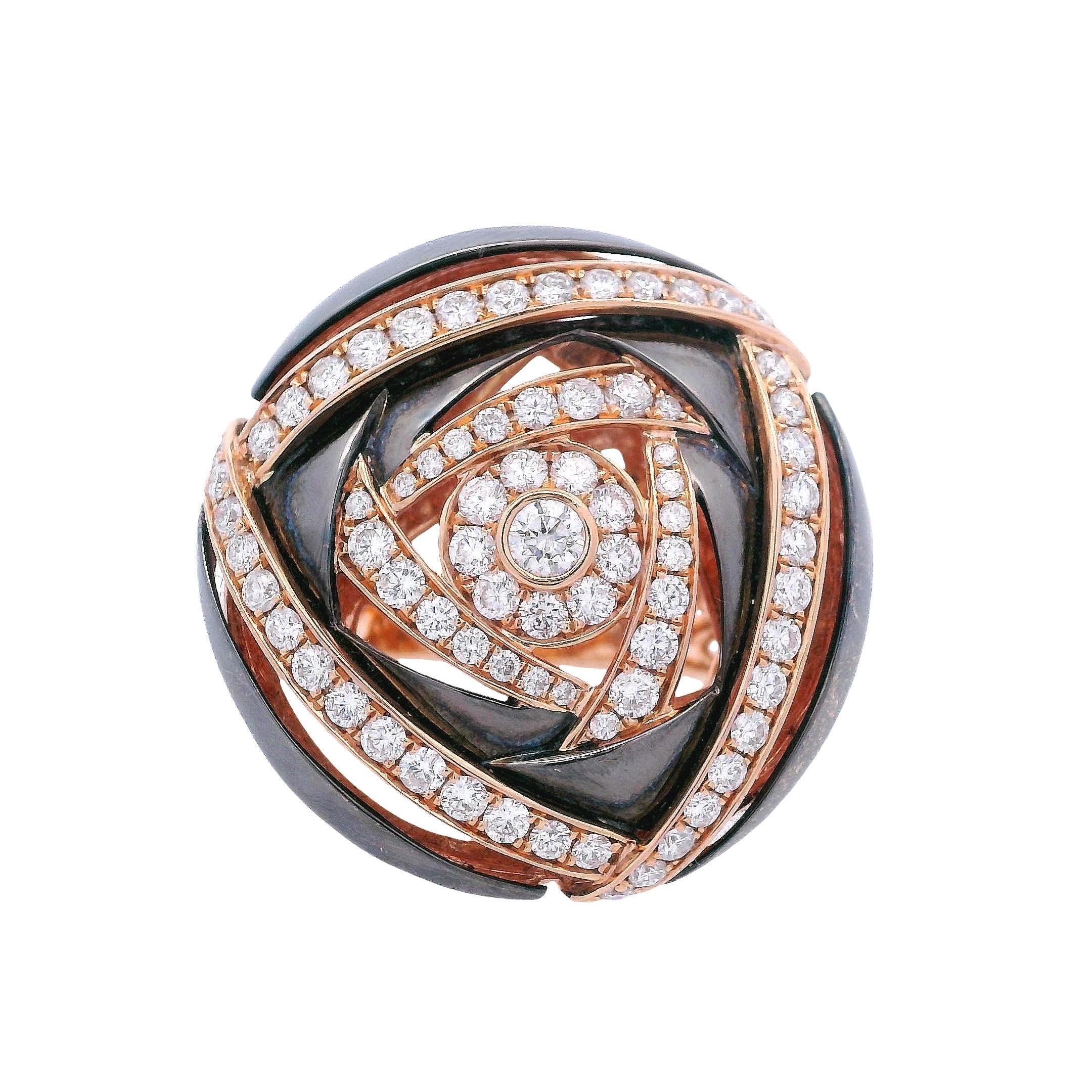 SIERA Cocktail Anillo de Oro Rosa de 18 quilates con 1,93 Quilates de Diamantes Corte brillante en venta