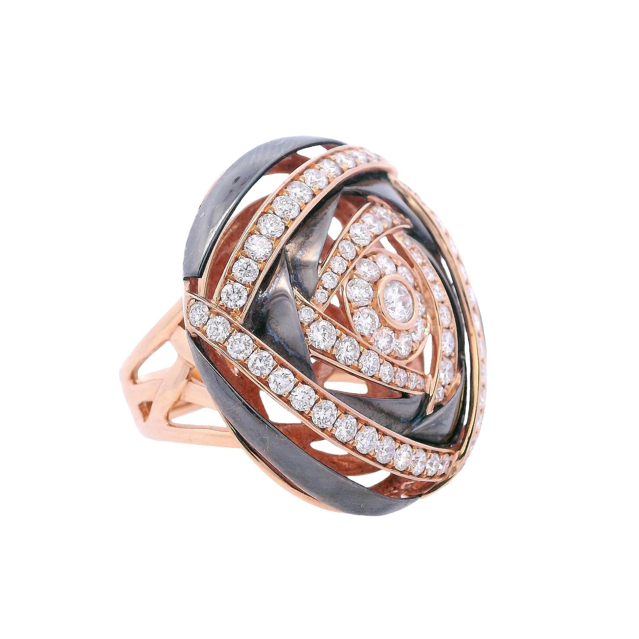 SIERA Cocktail Anillo de Oro Rosa de 18 quilates con 1,93 Quilates de Diamantes en Bueno estado para la venta en Aventura, FL