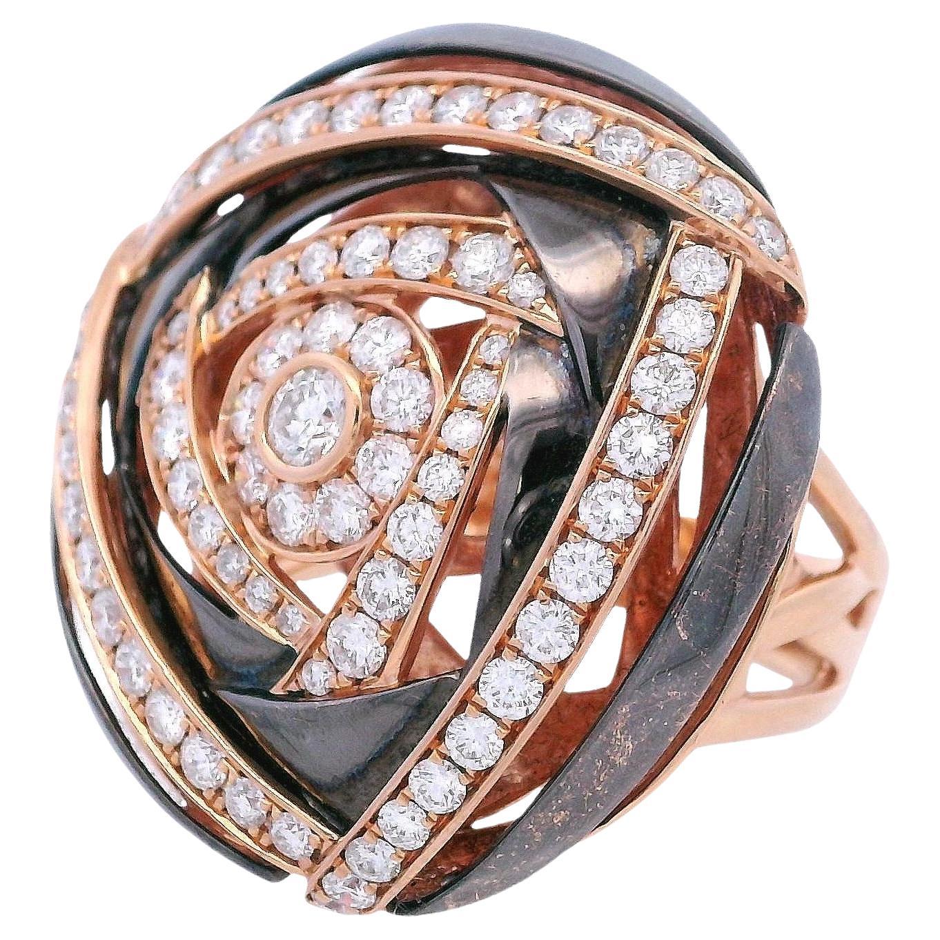SIERA Cocktail Anillo de Oro Rosa de 18 quilates con 1,93 Quilates de Diamantes en venta