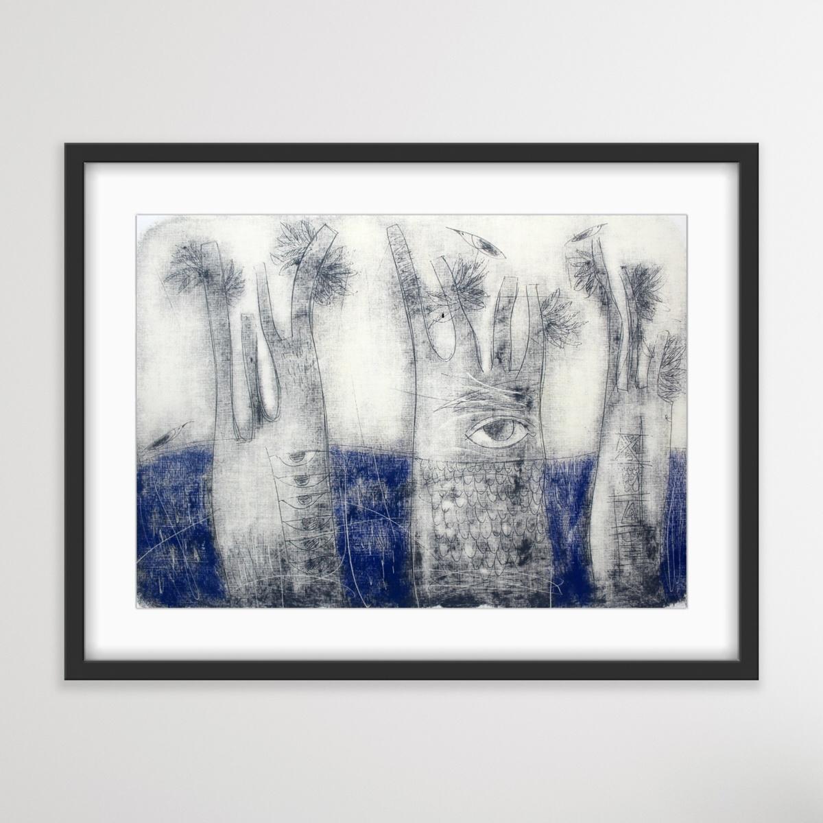 Landscape with trees - XXI Century, Figurative Monotype Print, Surreal For Sale 2