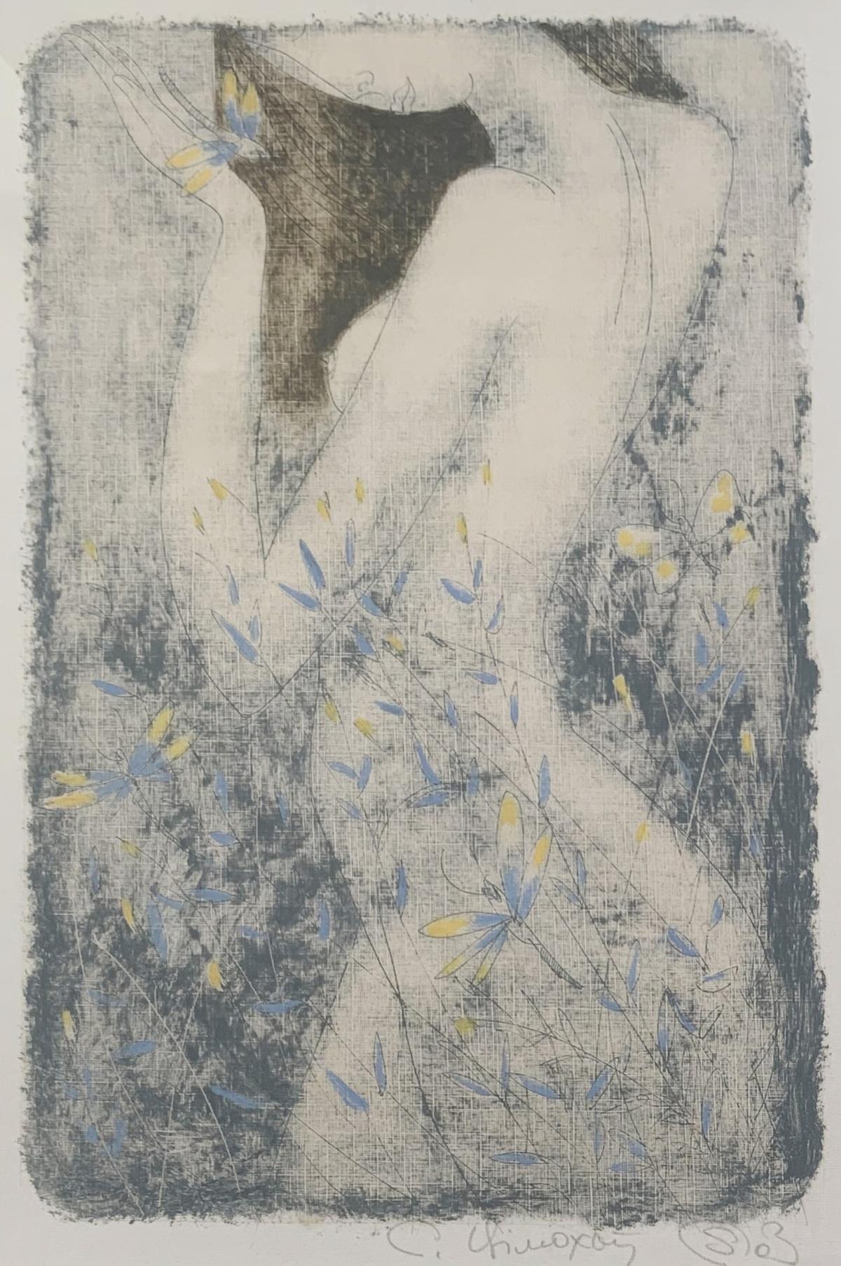 Desnuda. Monotipo Contemporáneo Desnudo Figurativo, artista europeo