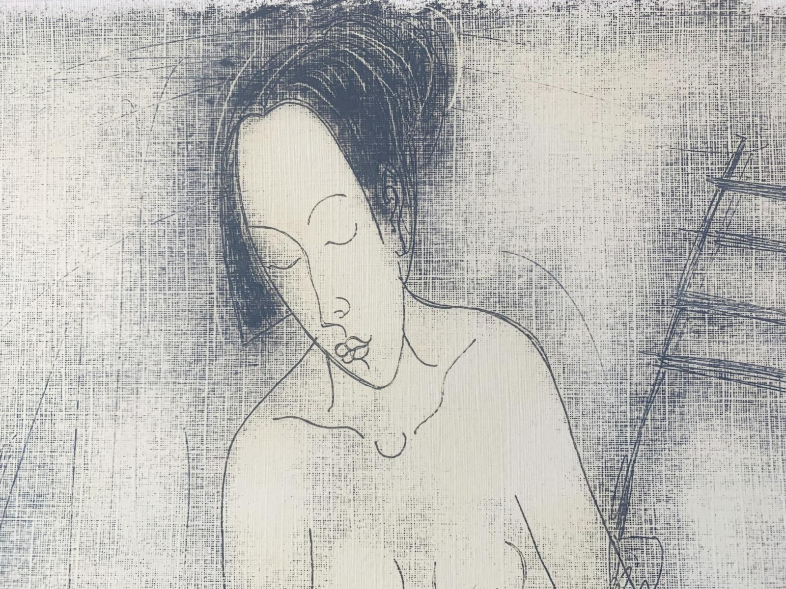 Nude auf einem Stuhl – 21. Jahrhundert, Zeitgenössischer figurativer Monotypie-Druck (Grau), Nude Print, von Siergiej Timochow