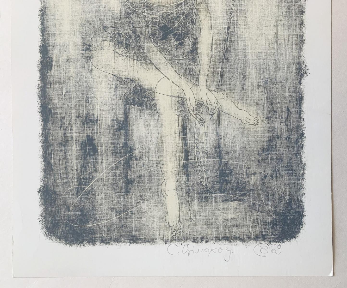 Nude on a chair - XXI Century, Contemporary Figurative Monotype Print For Sale 1