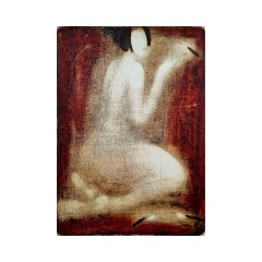 Desnudo con un pájaro. Monotipo figurativo contemporáneo, artista europeo